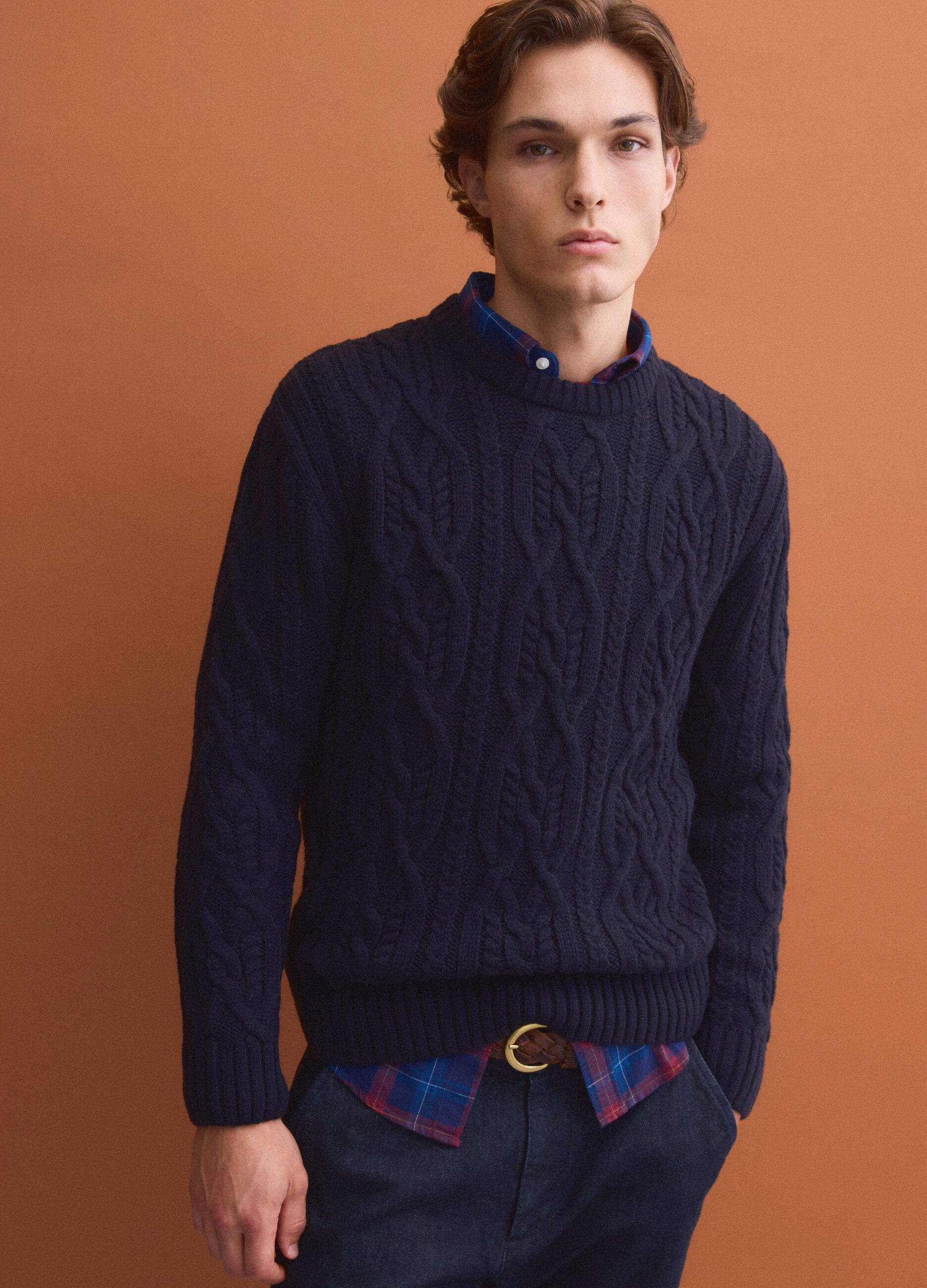 Blue jacquard wool-blend jumper, regular fit