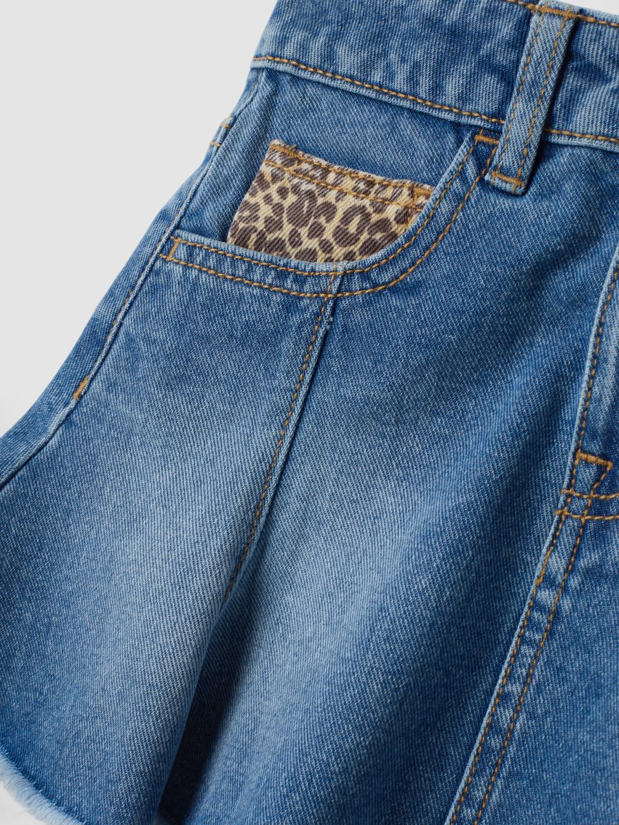 Blue pure cotton denim skirt with frayed hem_2