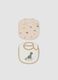 2-pack beige dinosaur print bibs in pure organic cotton_0