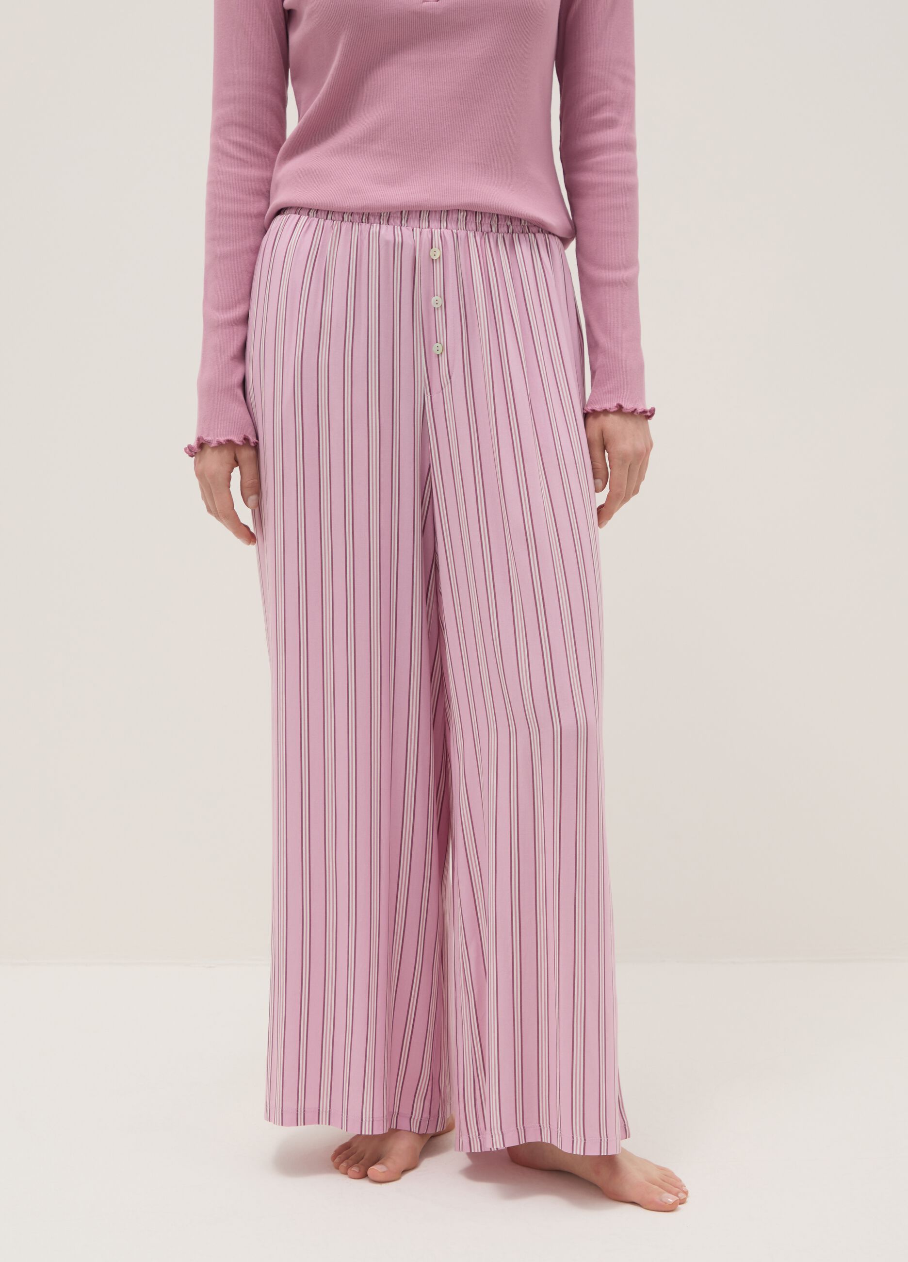 Regular fit pink striped pure viscose pyjama trousers