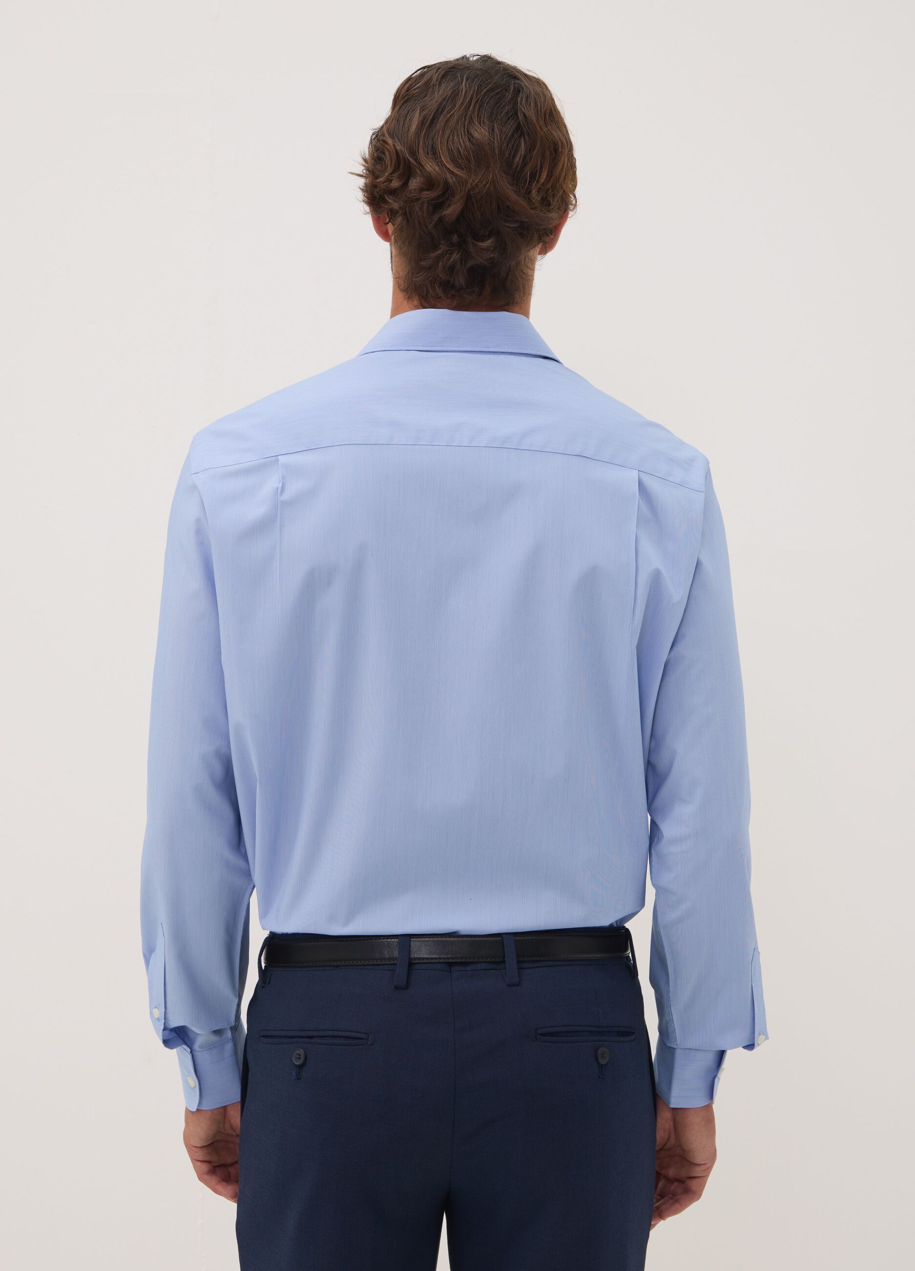 Camicia azzurra e bianca in misto lyocell easy iron regular fit
