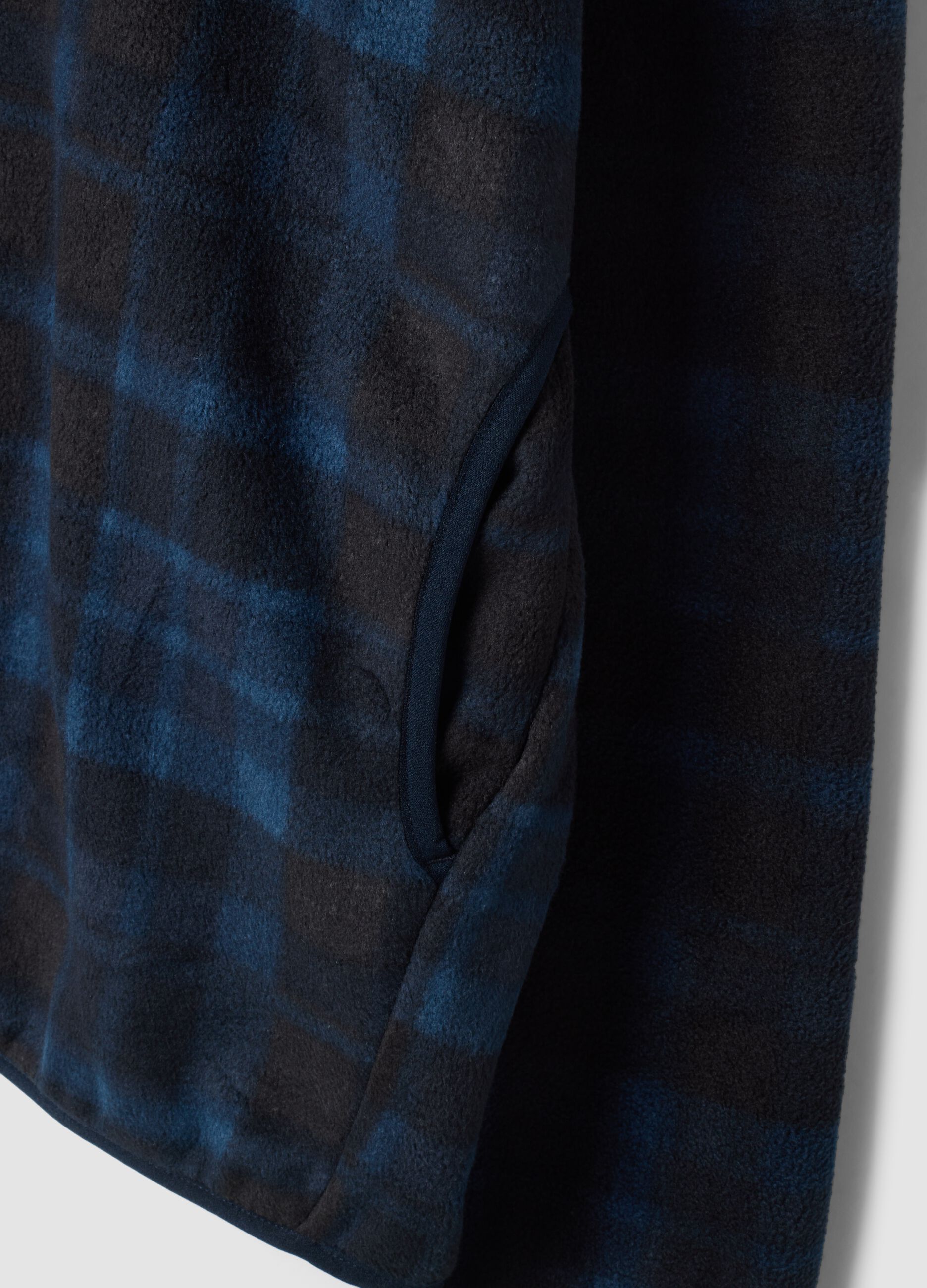 Blue checked fleece sweatshirt with collar, regular fit