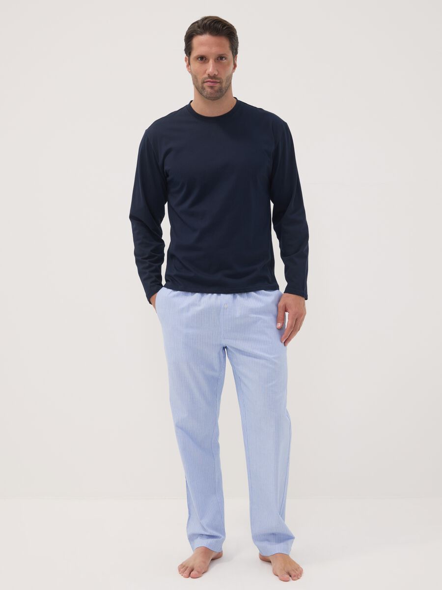 Blue organic cotton pyjama top with crew neck_0
