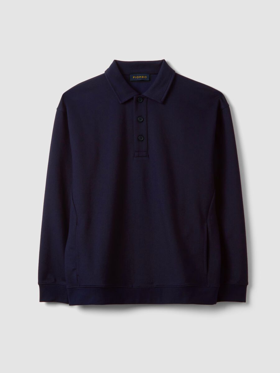Navy stretch polo-collar sweatshirt with a relaxed fit_4