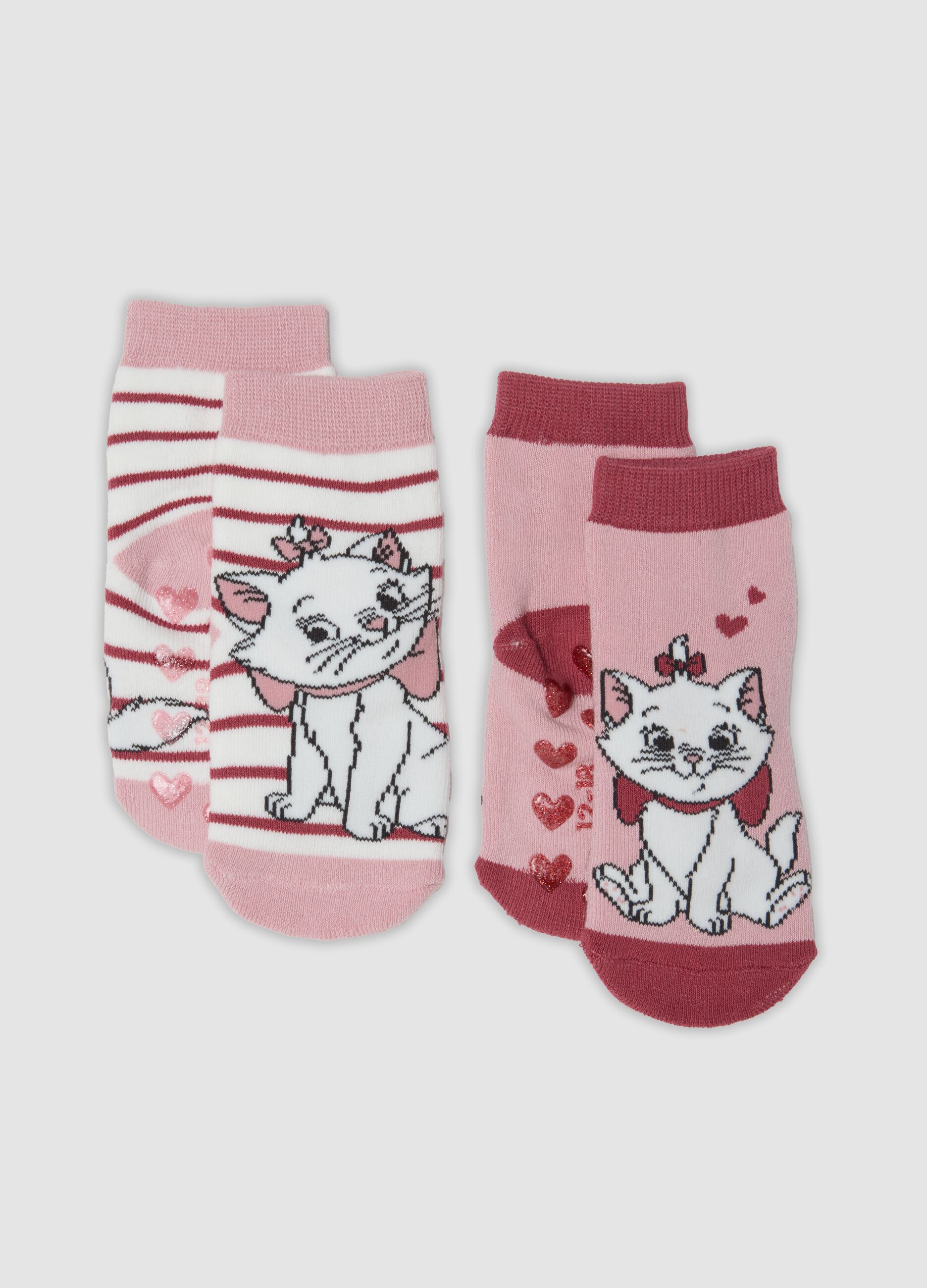 طقم من زوجين جوارب وردية مضادة للانزلاق من قطن عضوي مطاطي بطبعة The Aristocats