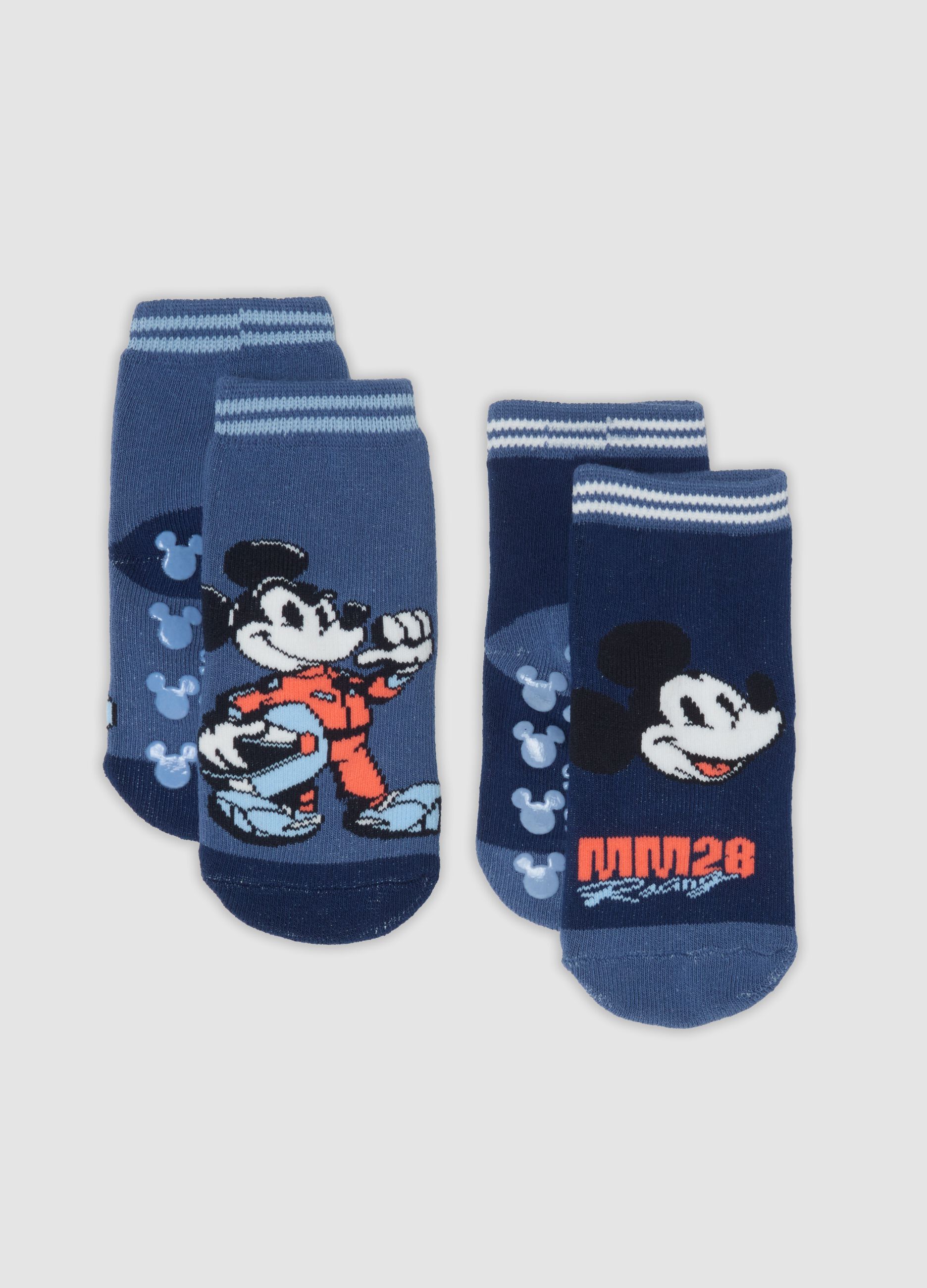 2-pack of blue Mickey-themed non-slip socks in stretch organic cotton