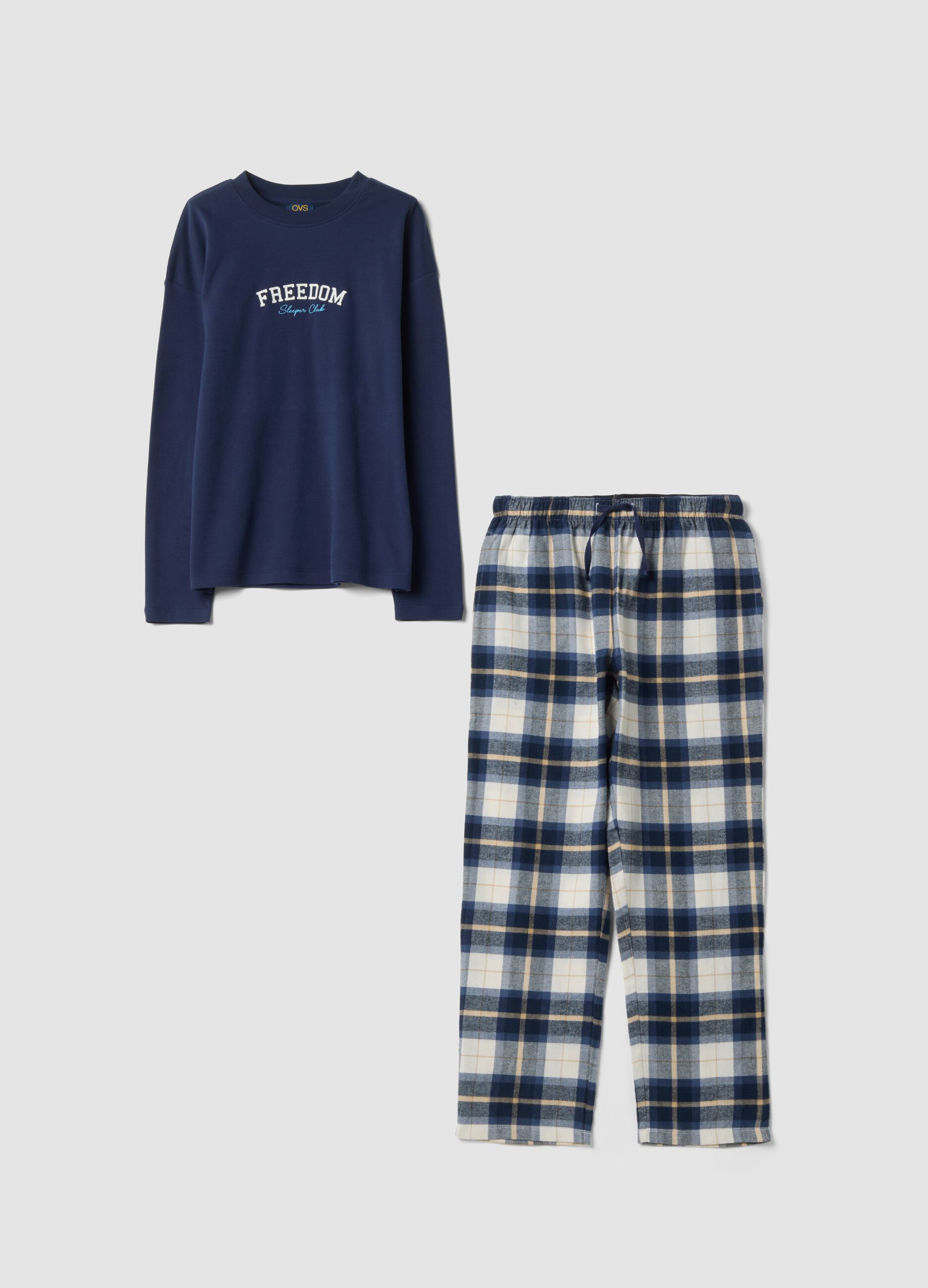 Blue and white checked pyjamas in pure organic cotton