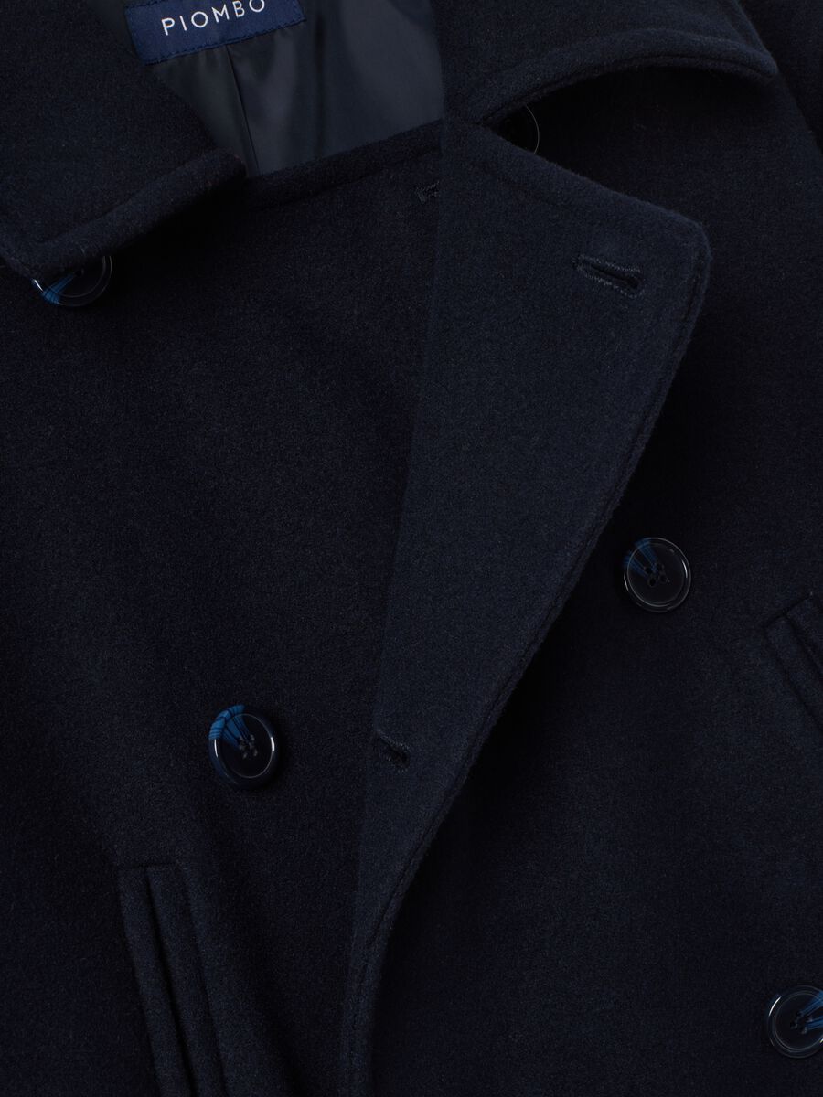Navy blue double-breasted wool and viscose blend coat, regular fit_1
