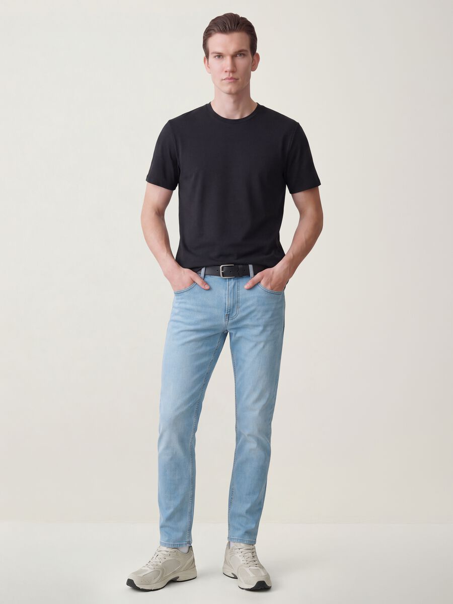 Light blue slim-fit stretch cotton jeans_0