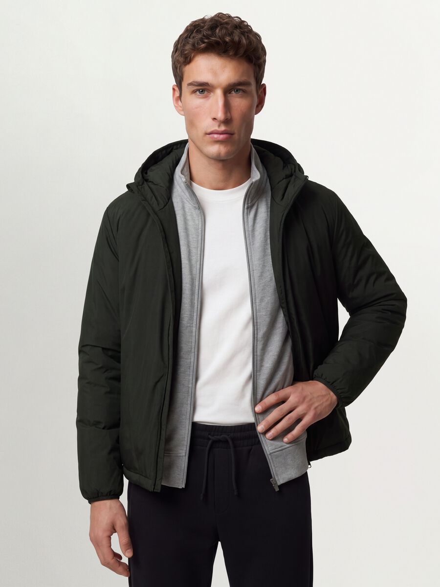 Military green hooded jacket with zip_0