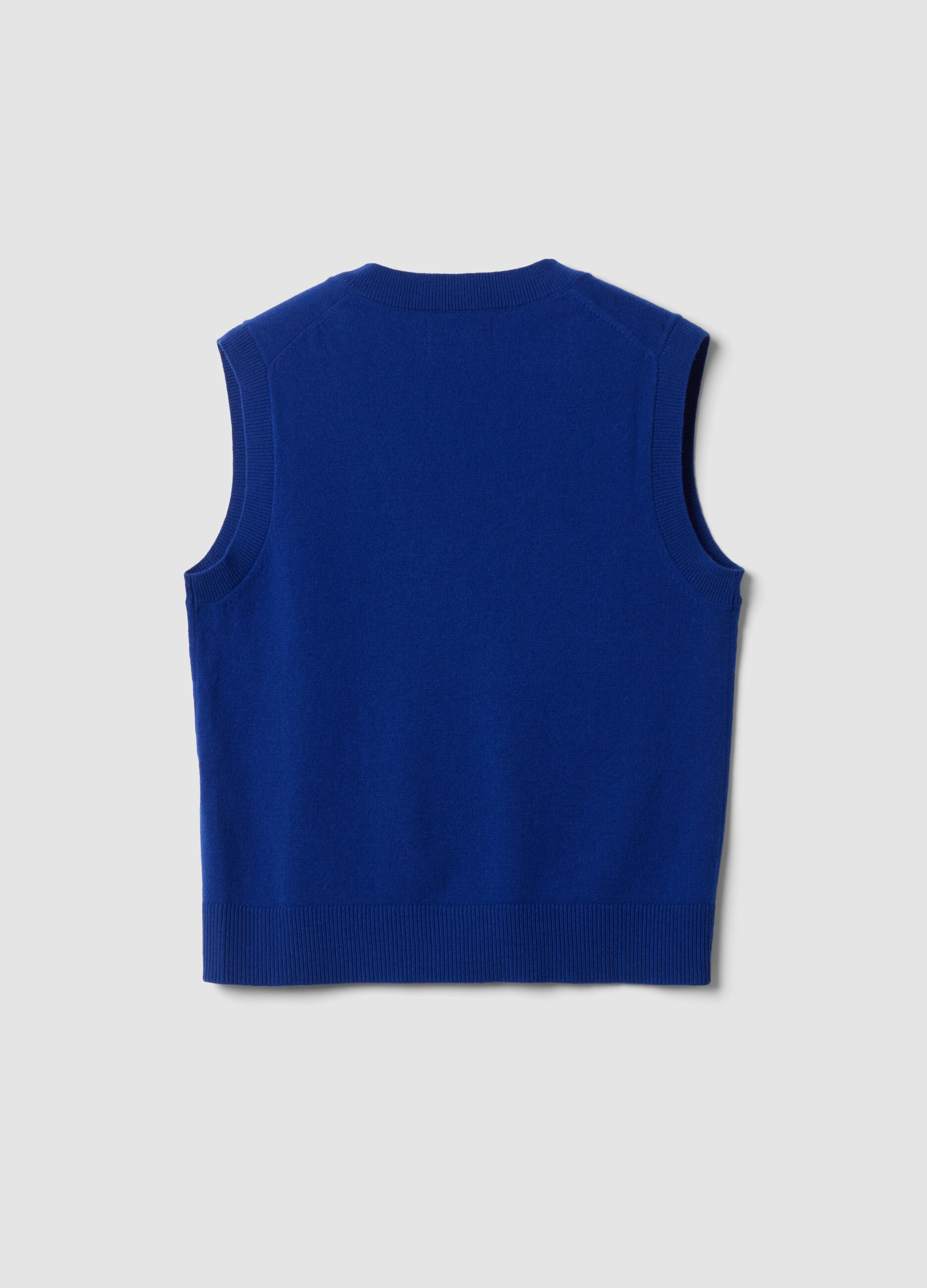 Blue pure wool gilet with deep V-neck