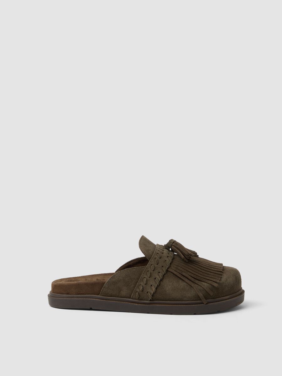 Brown genuine leather loafers with fringe_0