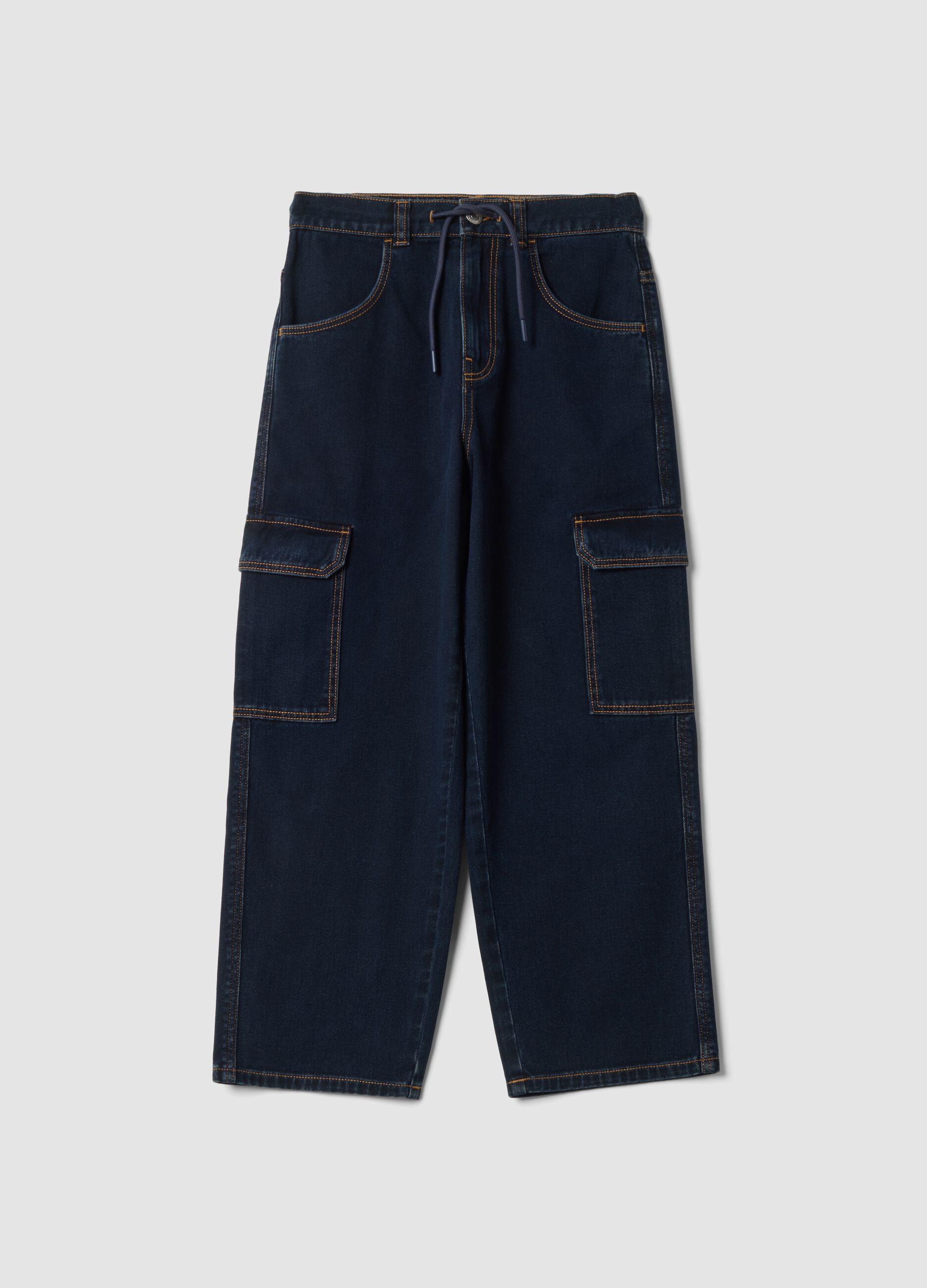 Blue pure cotton cargo jeans