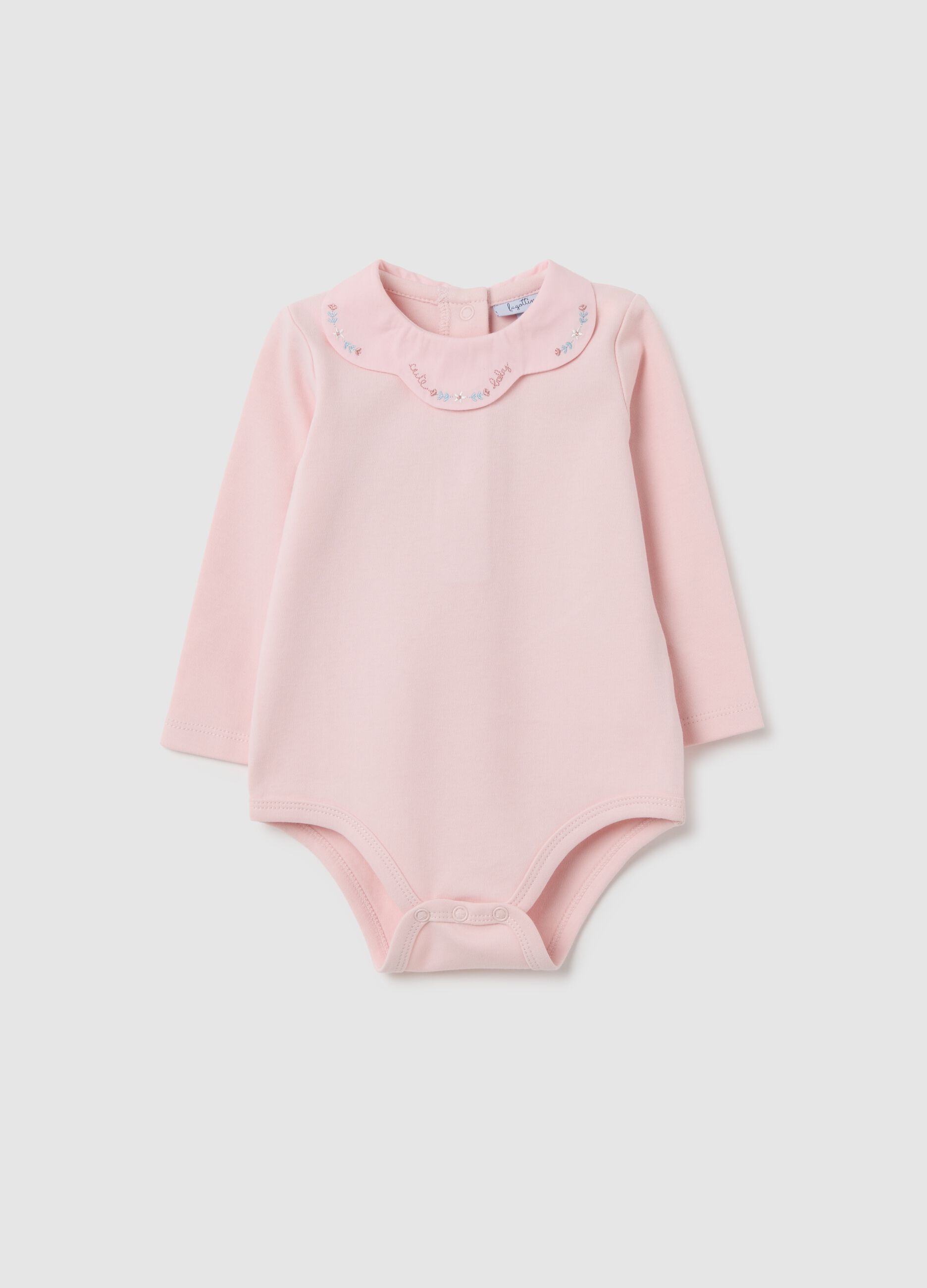 Newborn's pink pure cotton bodysuit with fancy collar
