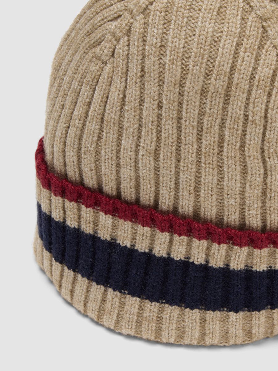 Beige ribbed viscose and wool blend beanie_2