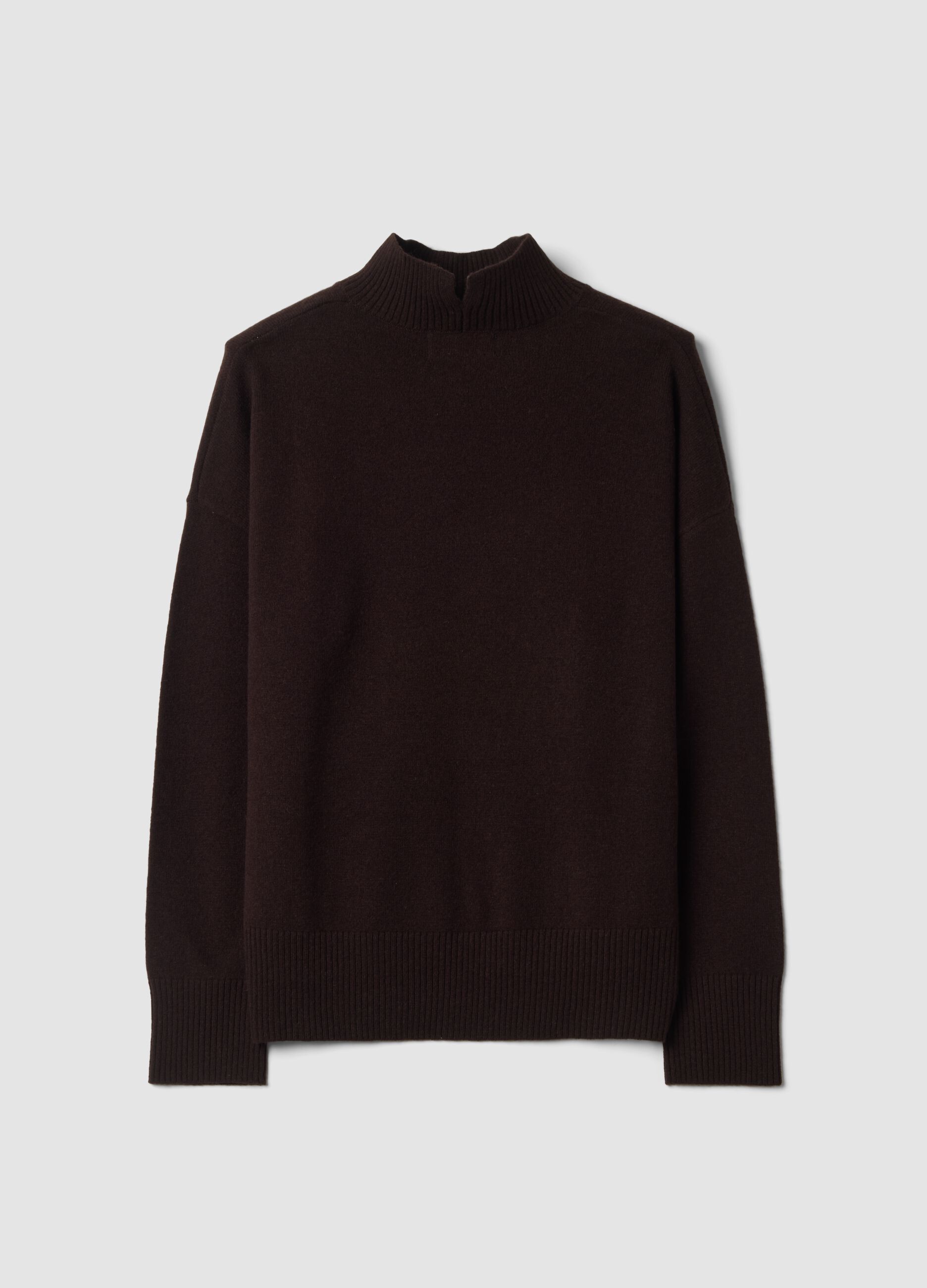 Brown pure wool jumper with high neck, oversized fit