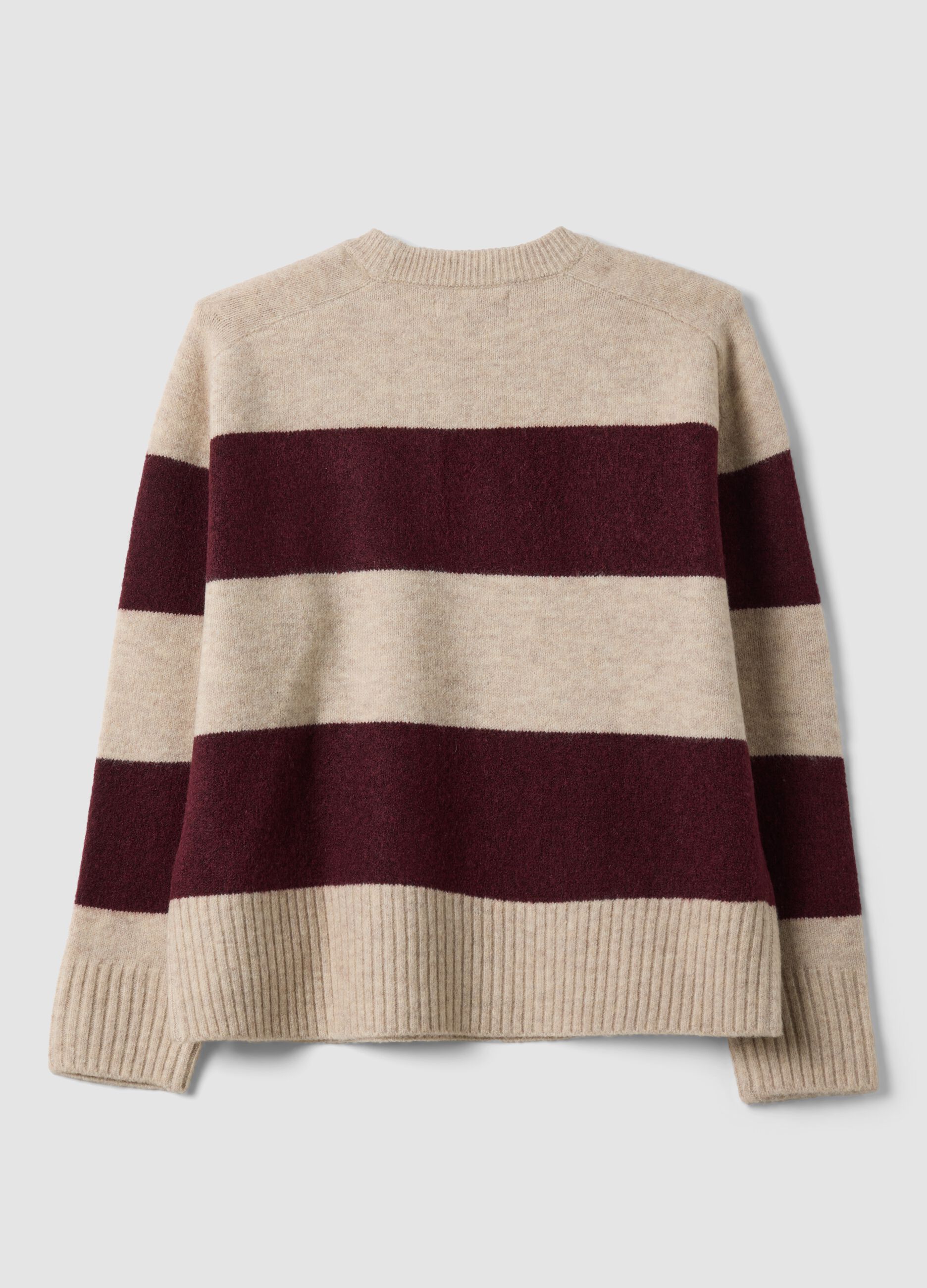Beige striped stretch wool crew-neck jumper