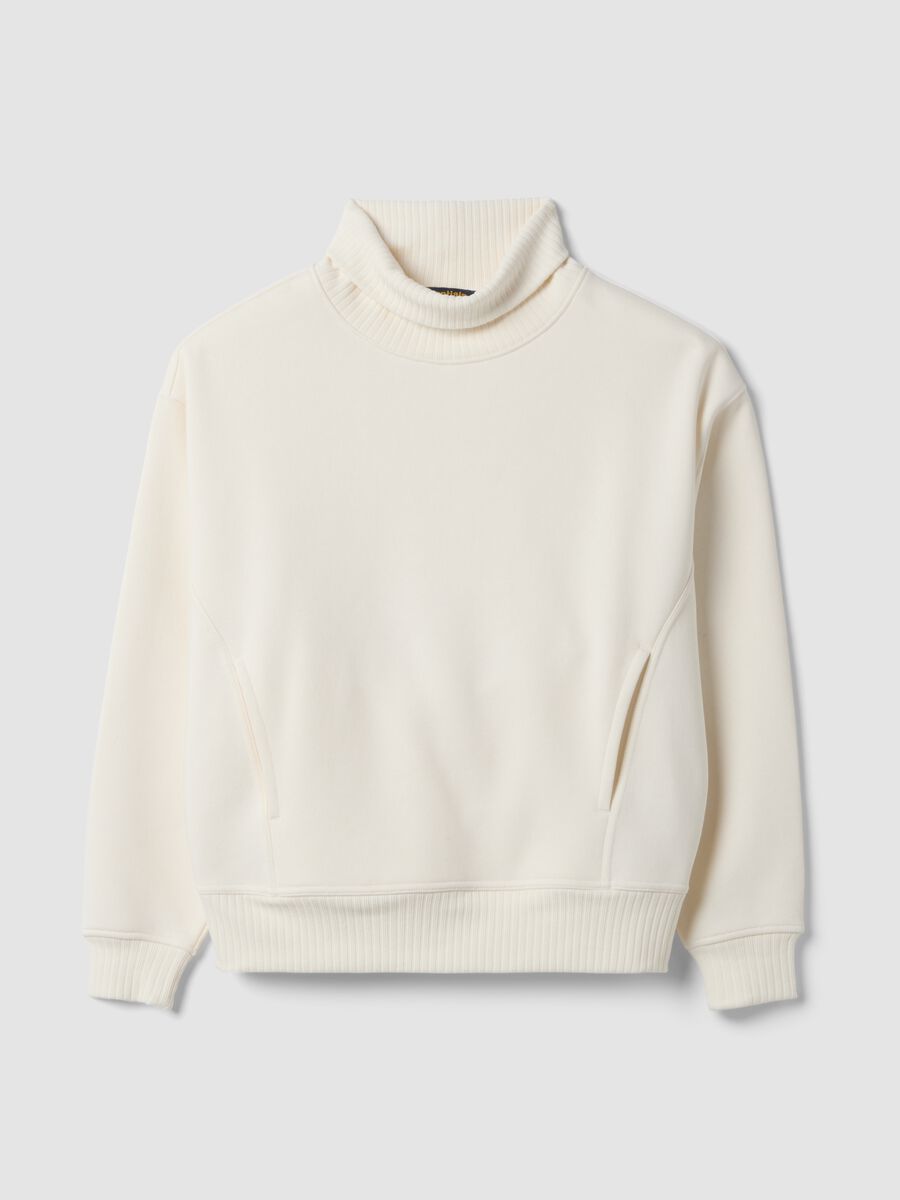 White cotton-blend fleece sweatshirt, regular fit_0