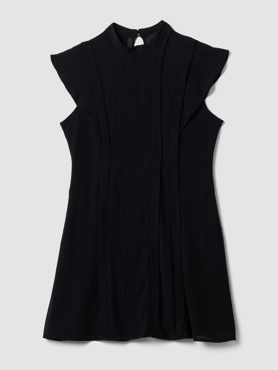 Black relaxed-fit dress with short ruffle sleeves_4