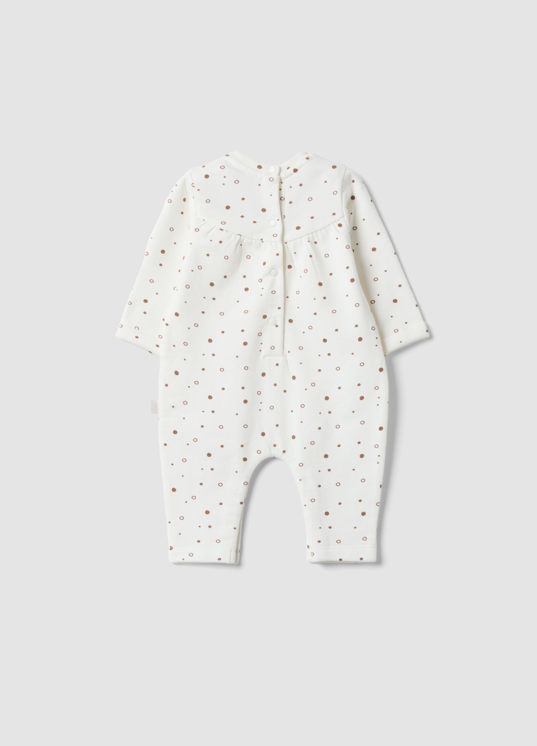 White pure organic cotton polka-dot baby sleepsuit