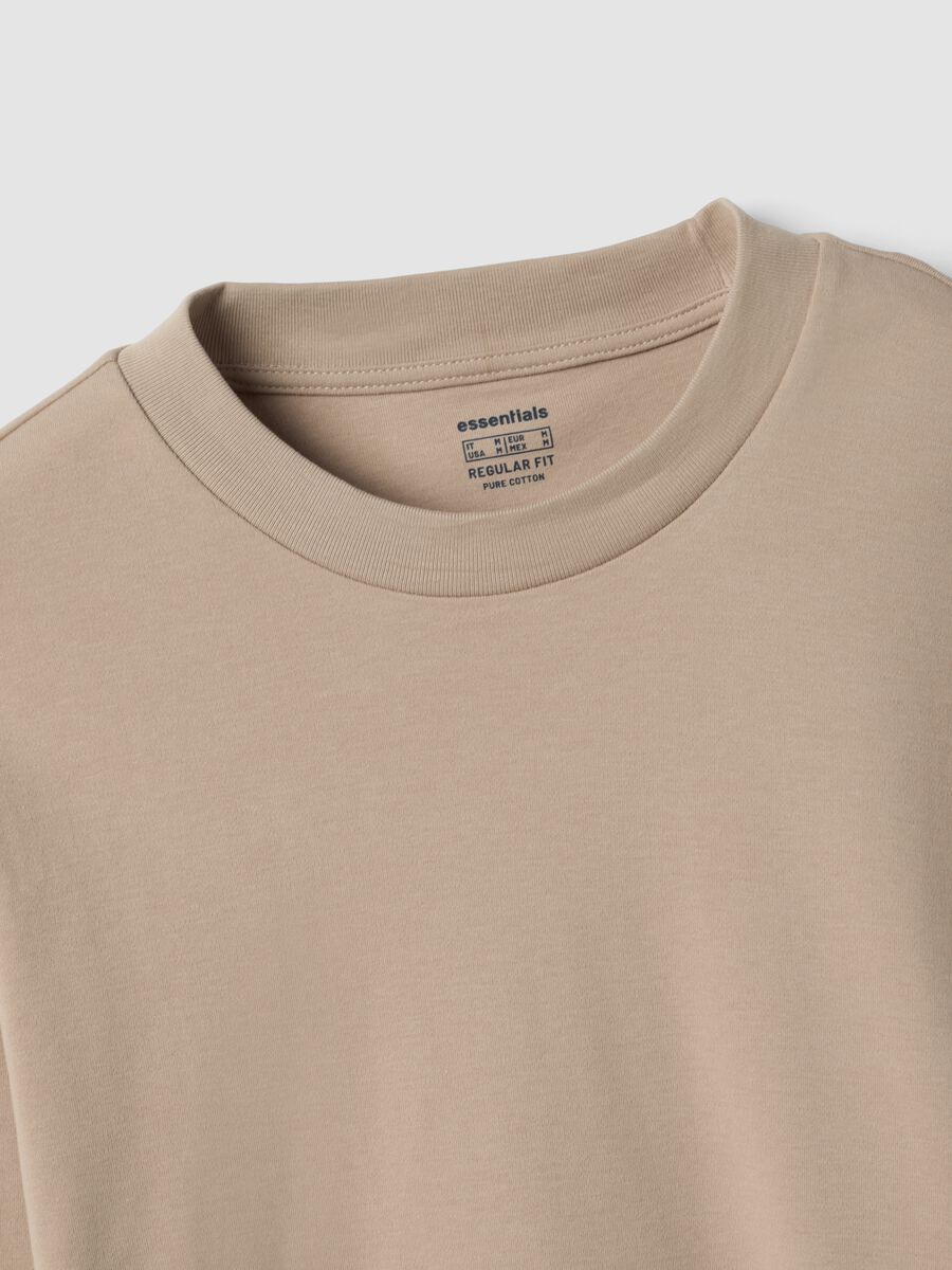 Beige pure cotton crew-neck T-shirt, regular fit_1