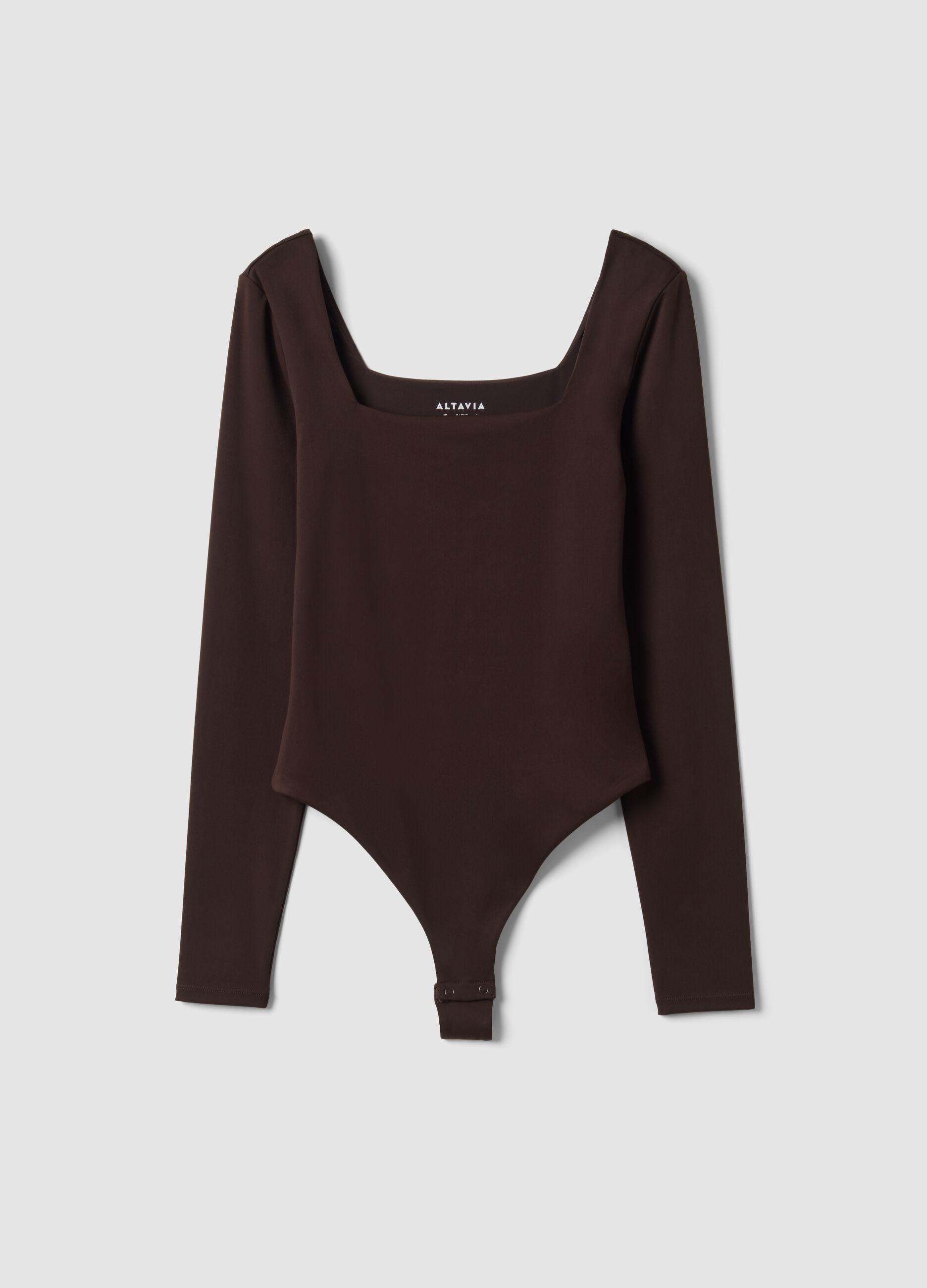 Brown bodysuit in breathable stretch fabric with wide neckline ALTAVIA STUDIO