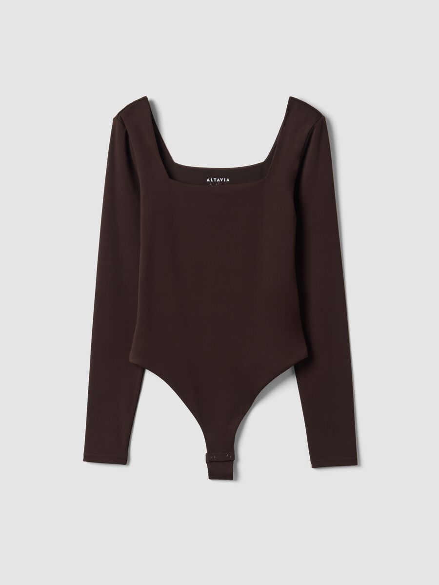 Brown bodysuit in breathable stretch fabric with wide neckline ALTAVIA STUDIO_4