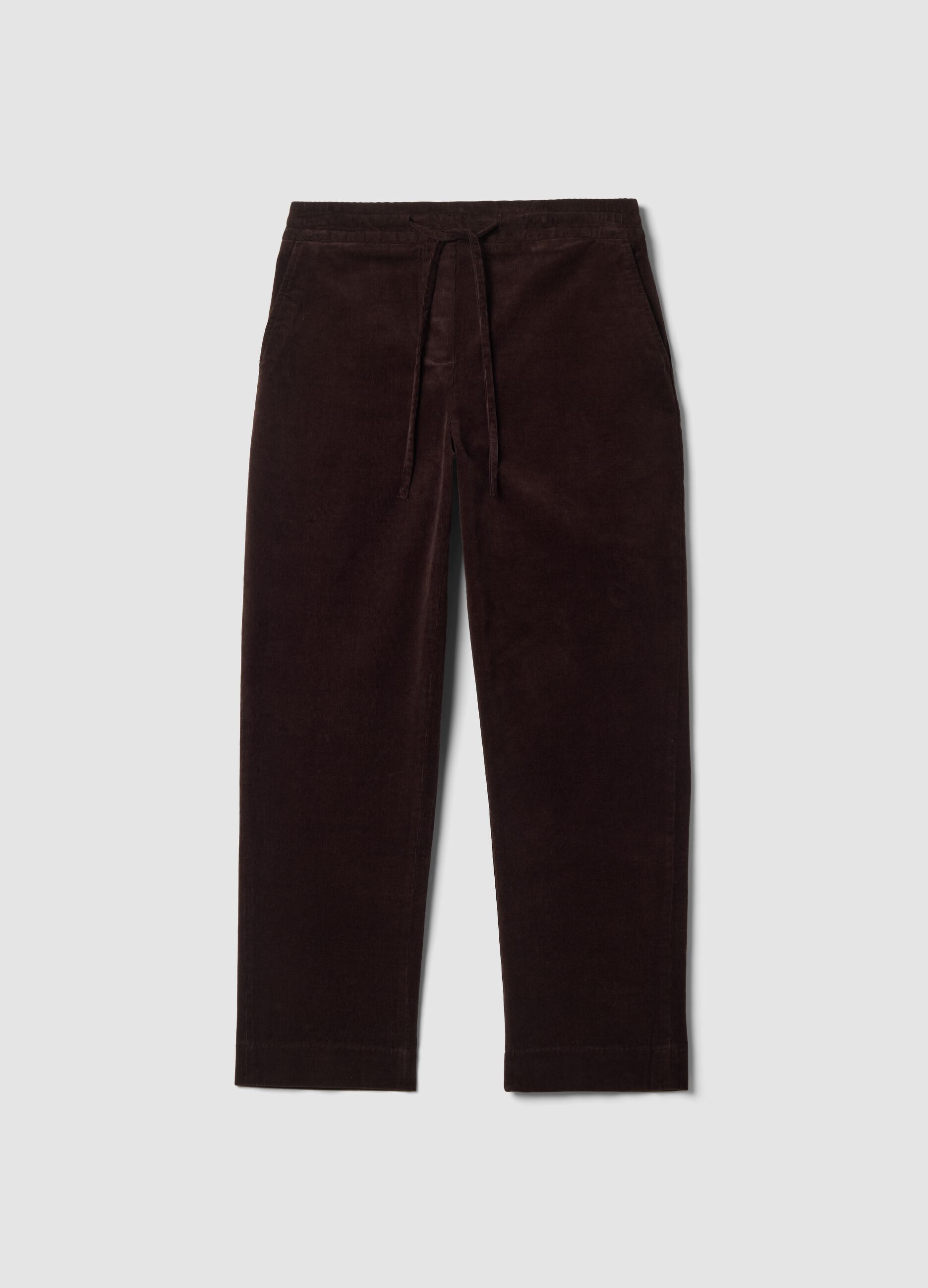Brown ribbed stretch-cotton trousers with elasticated waistband