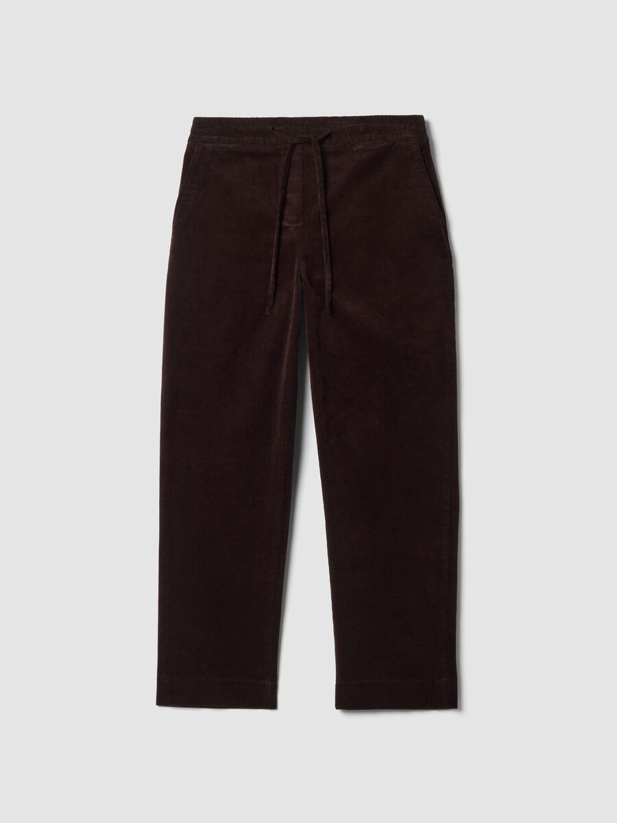 Brown ribbed stretch-cotton trousers with elasticated waistband_4