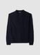Blue rib-knit long-sleeve polo shirt_0