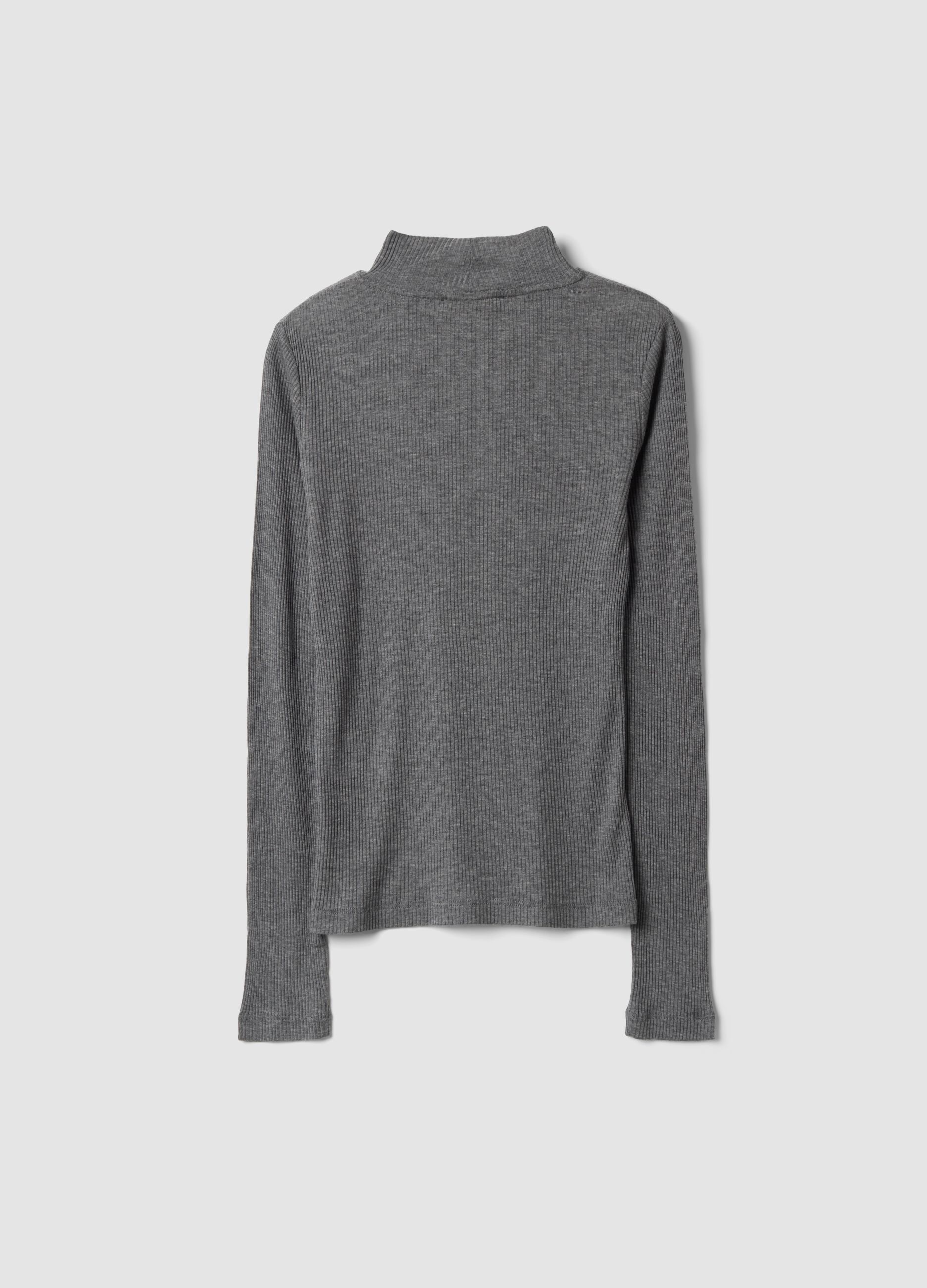 Grey ribbed lyocell and wool blend T-shirt, regular fit