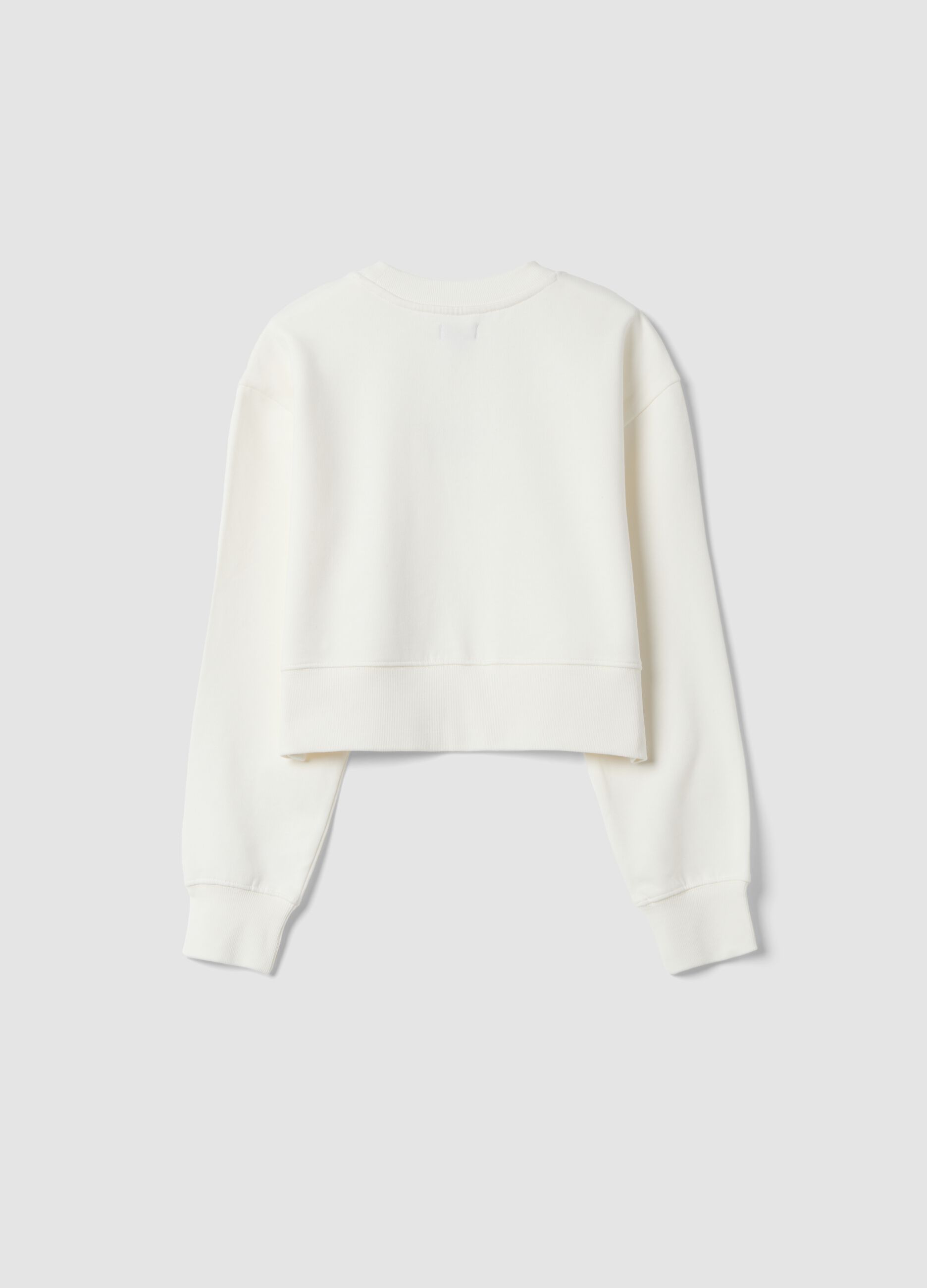 White sweatshirt with ribbed collar in pure organic cotton