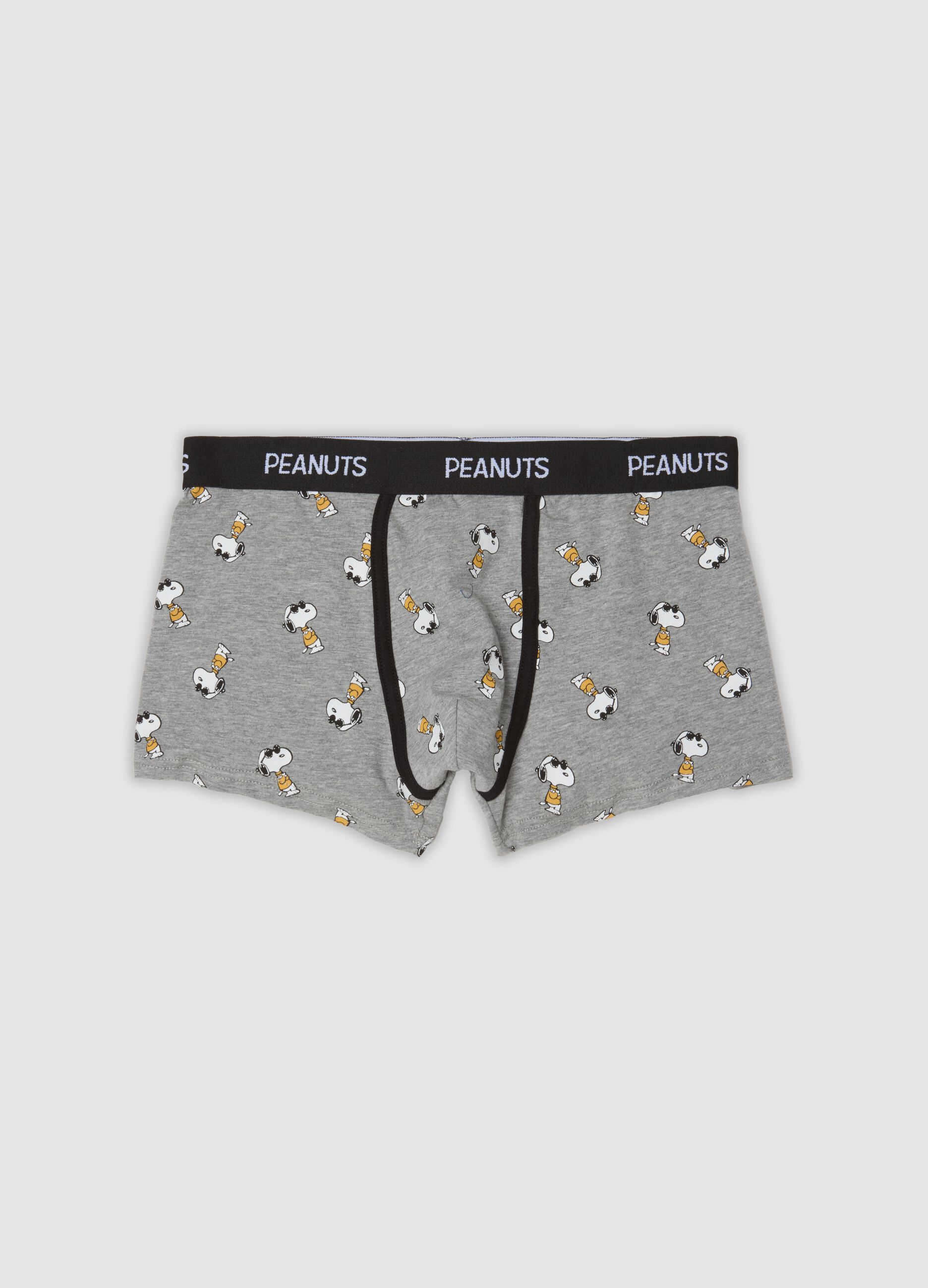 Grey marl organic stretch cotton boxer shorts with Peanuts print