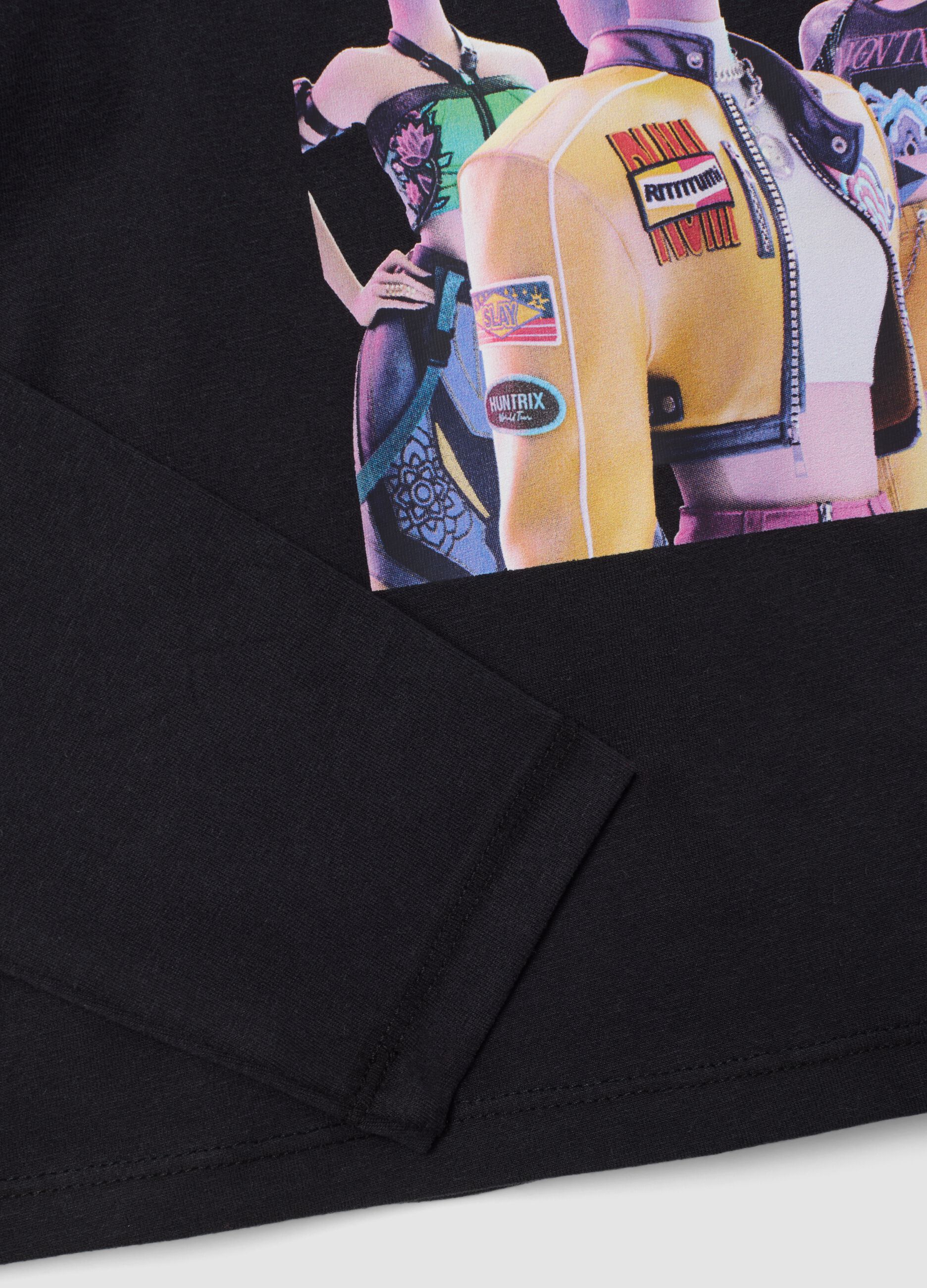 Black stretch cotton T-shirt with K-Pop Demon Hunters print