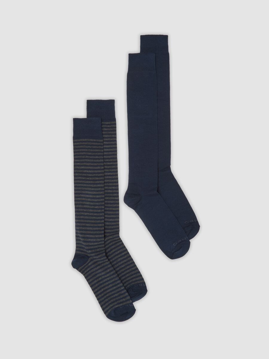 Two-pack of navy and grey marl long socks in stretch cotton_0