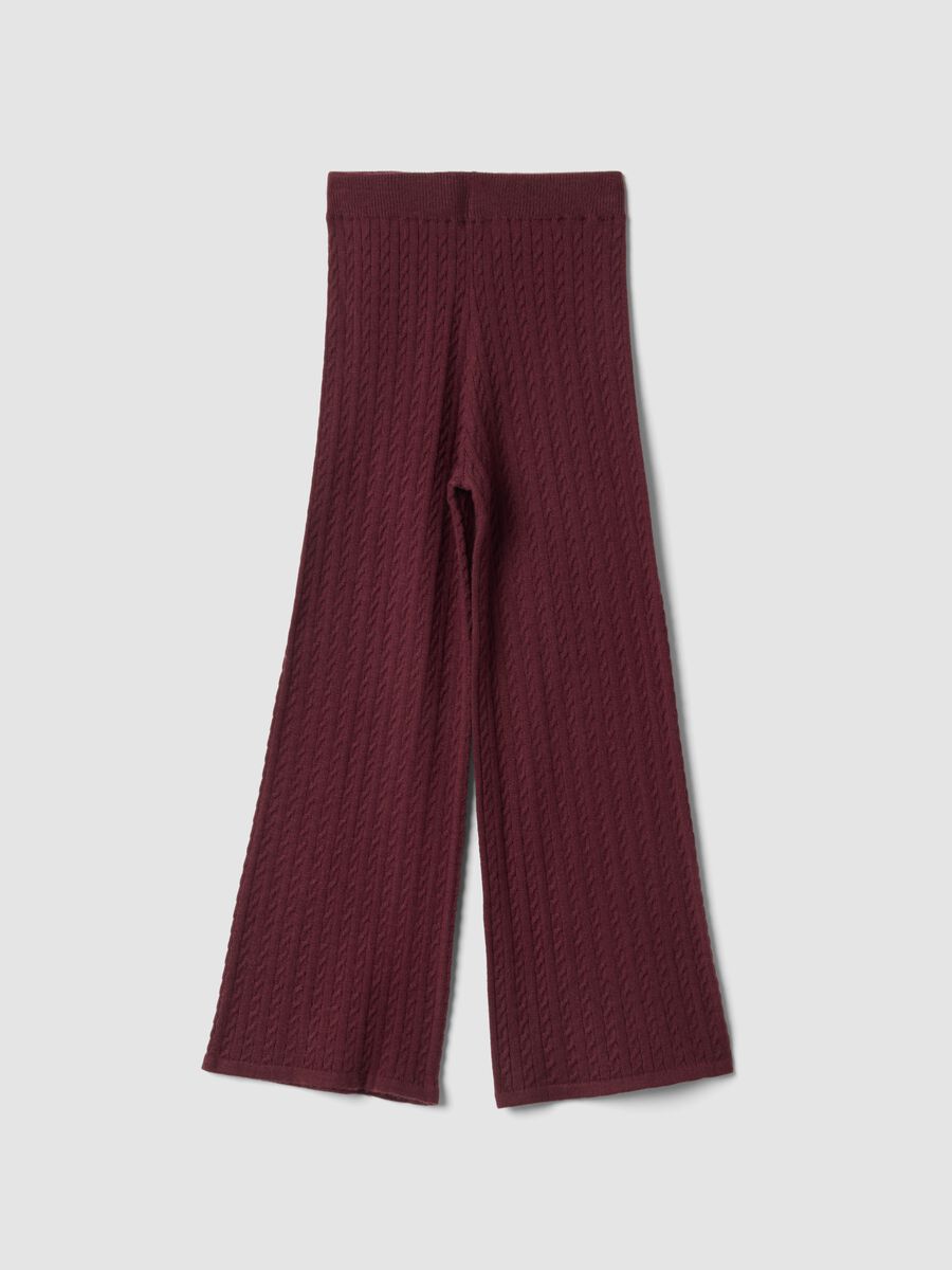 Plum purple flared leggings with cable-knit pattern_0