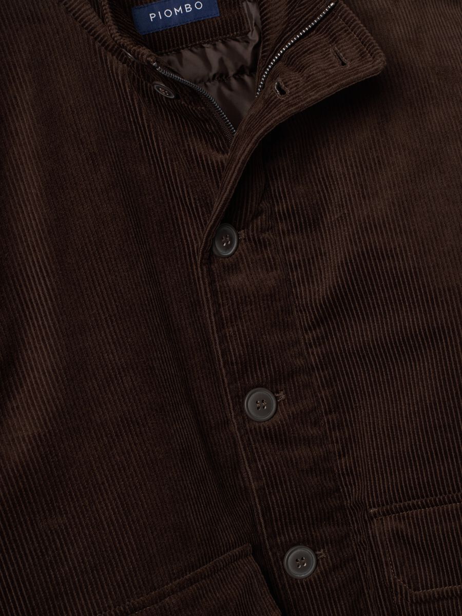 Brown padded pure cotton ribbed bomber jacket, regular fit_1
