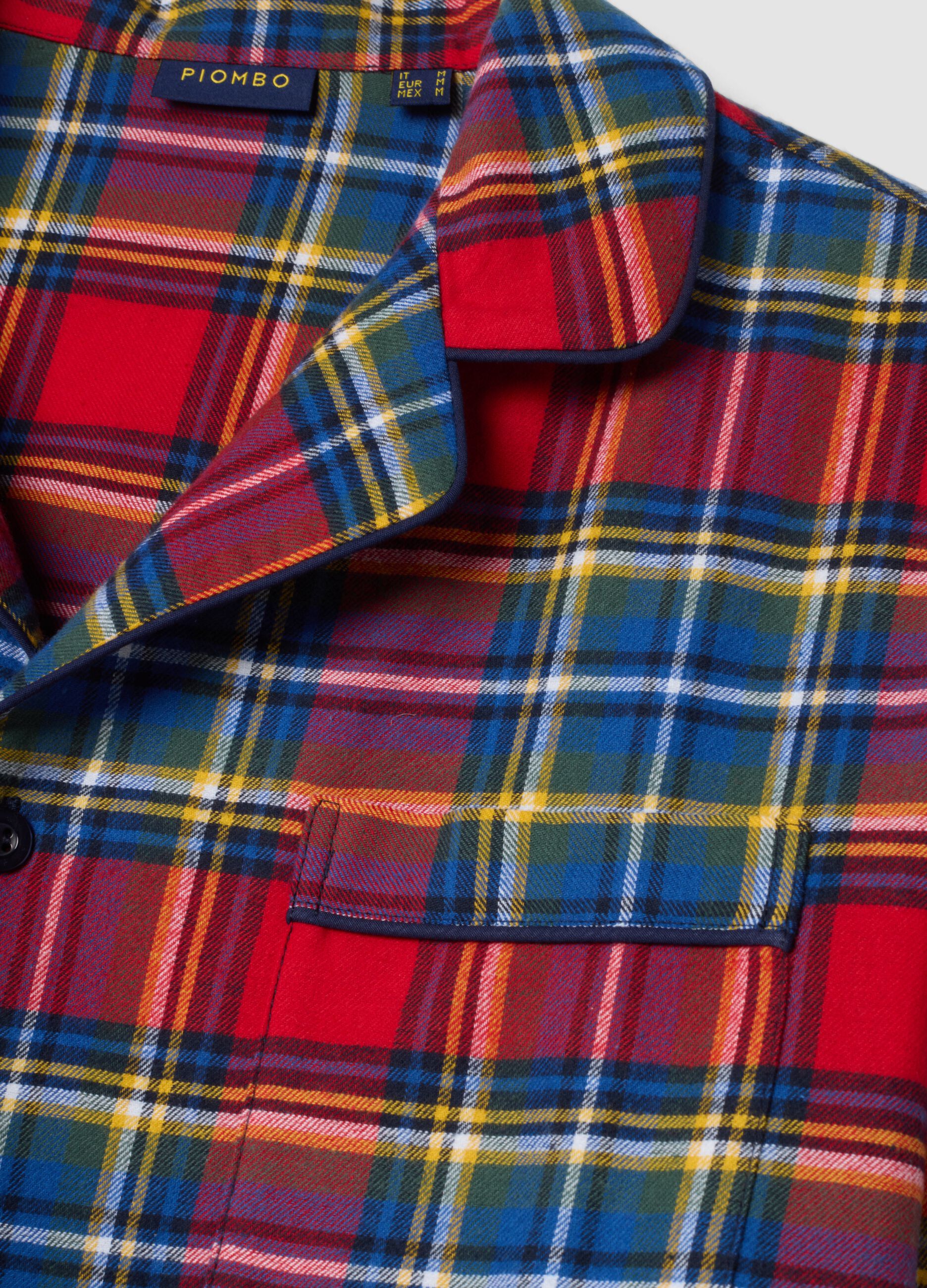 Red and navy organic cotton pyjamas with collar, regular fit