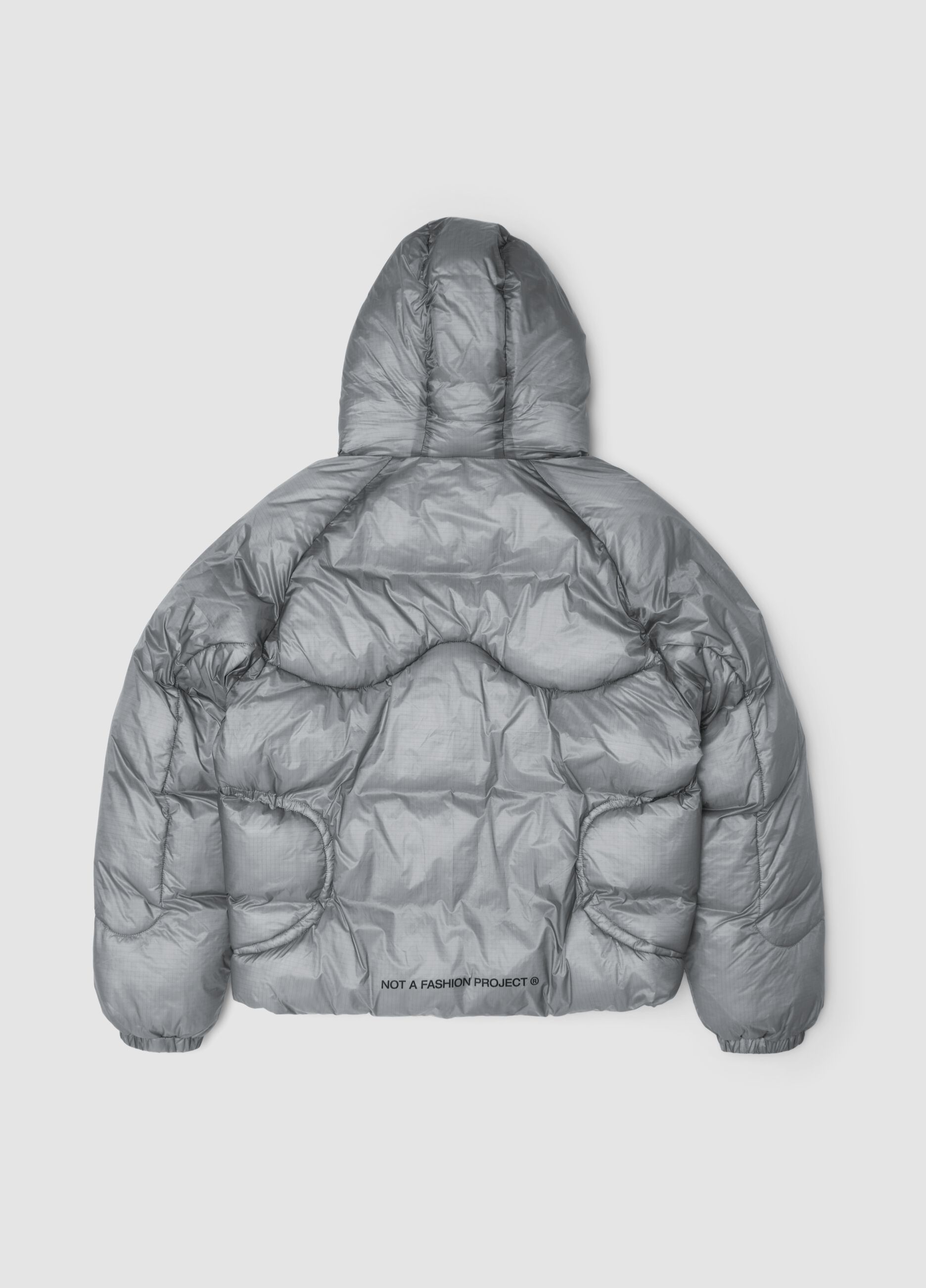 Nylon Ripstop Hooded Puffer Jacket in Grey