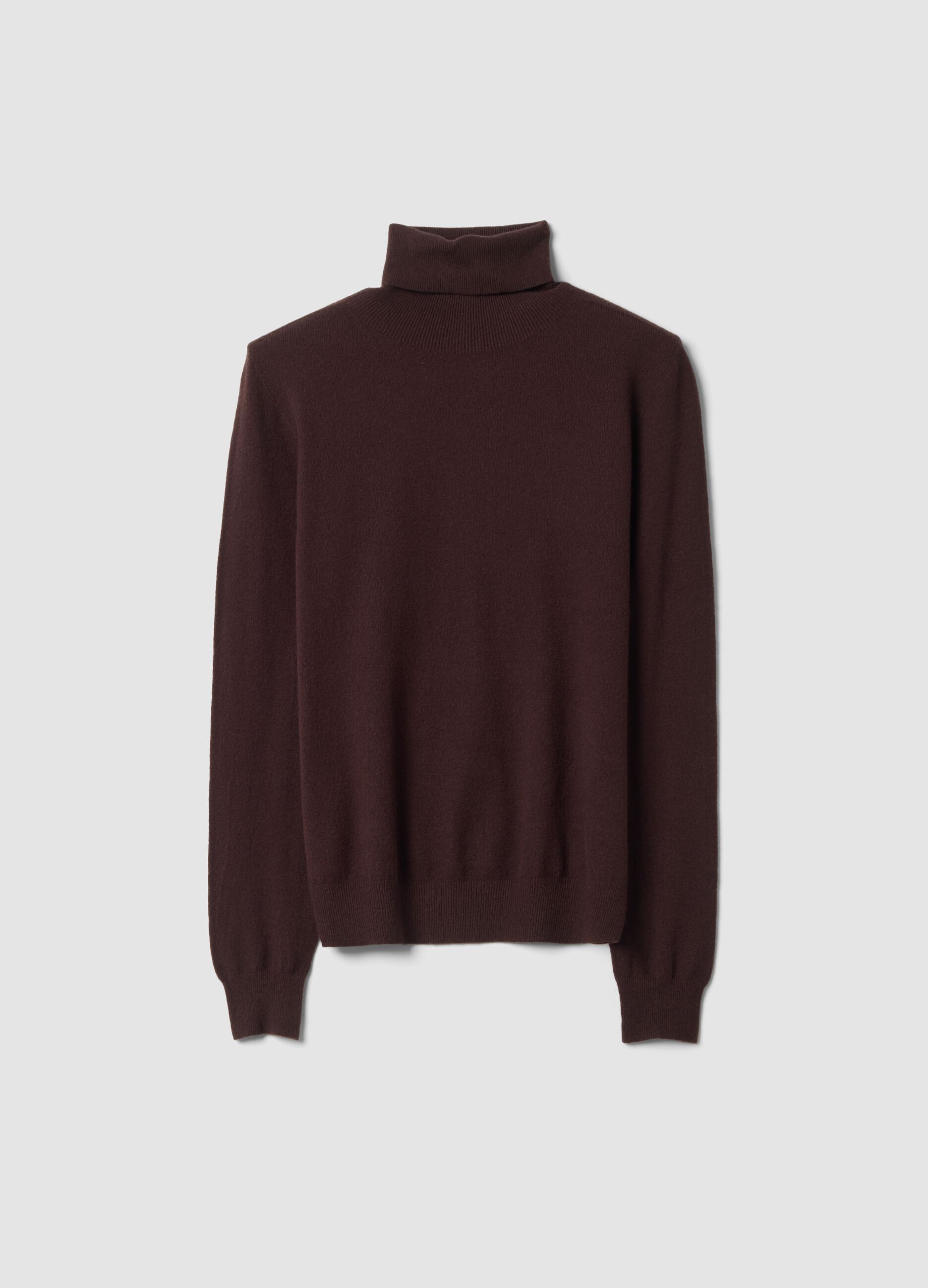 Brown high-neck jumper in viscose and wool blend, regular fit
