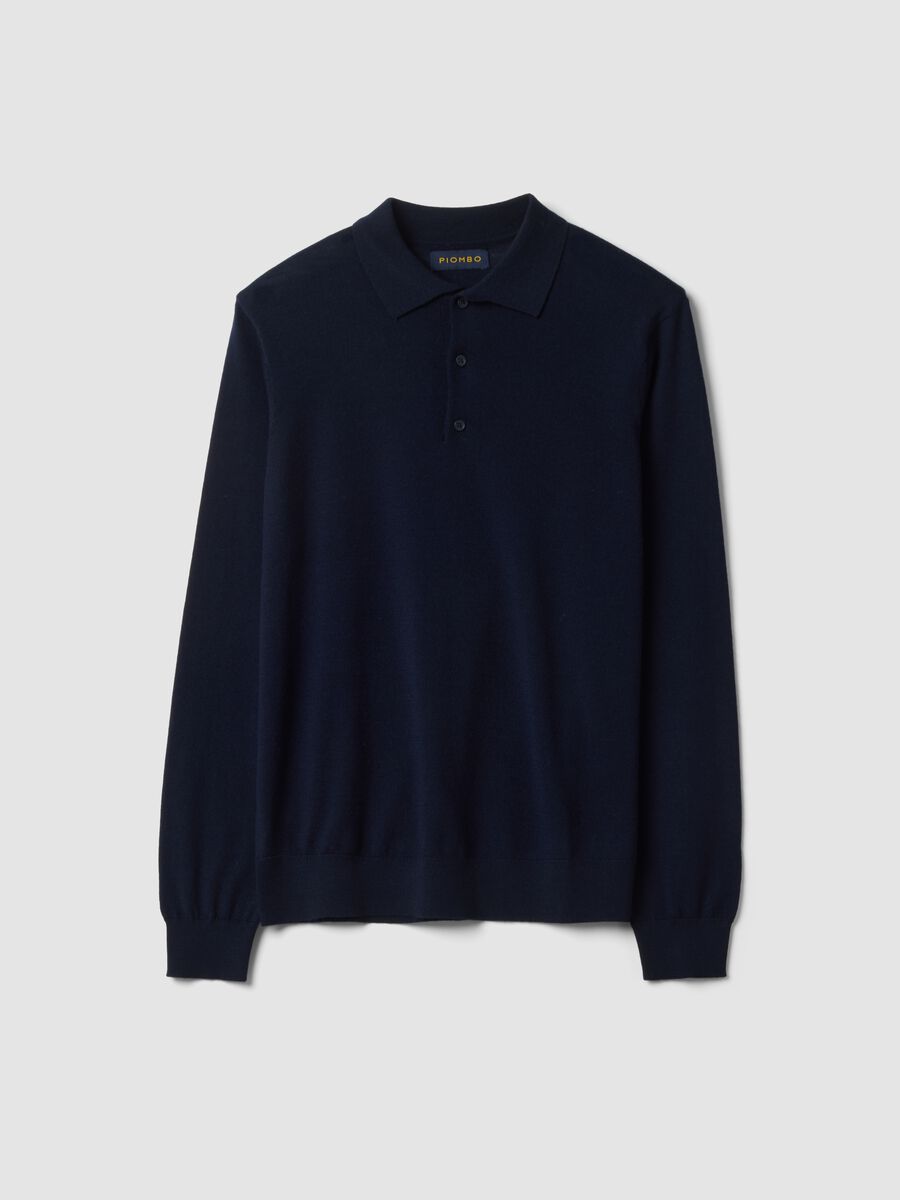 Navy pure merino wool polo jumper with polo collar_0