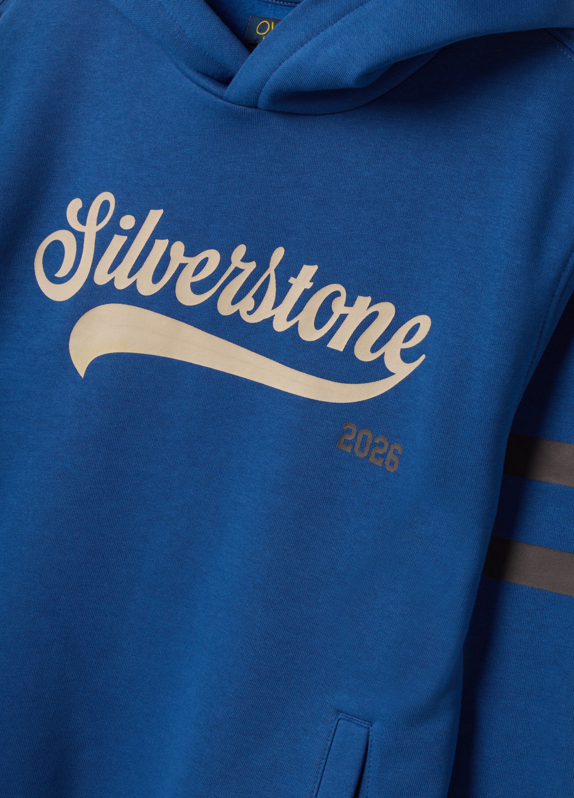 Blue cotton-blend hoodie with crew neck