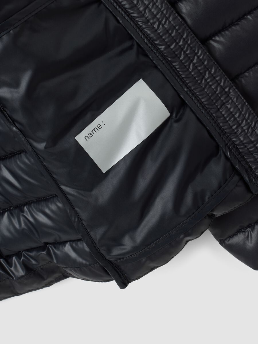 Black Ultralight padded jacket with hood and zip for girls_7
