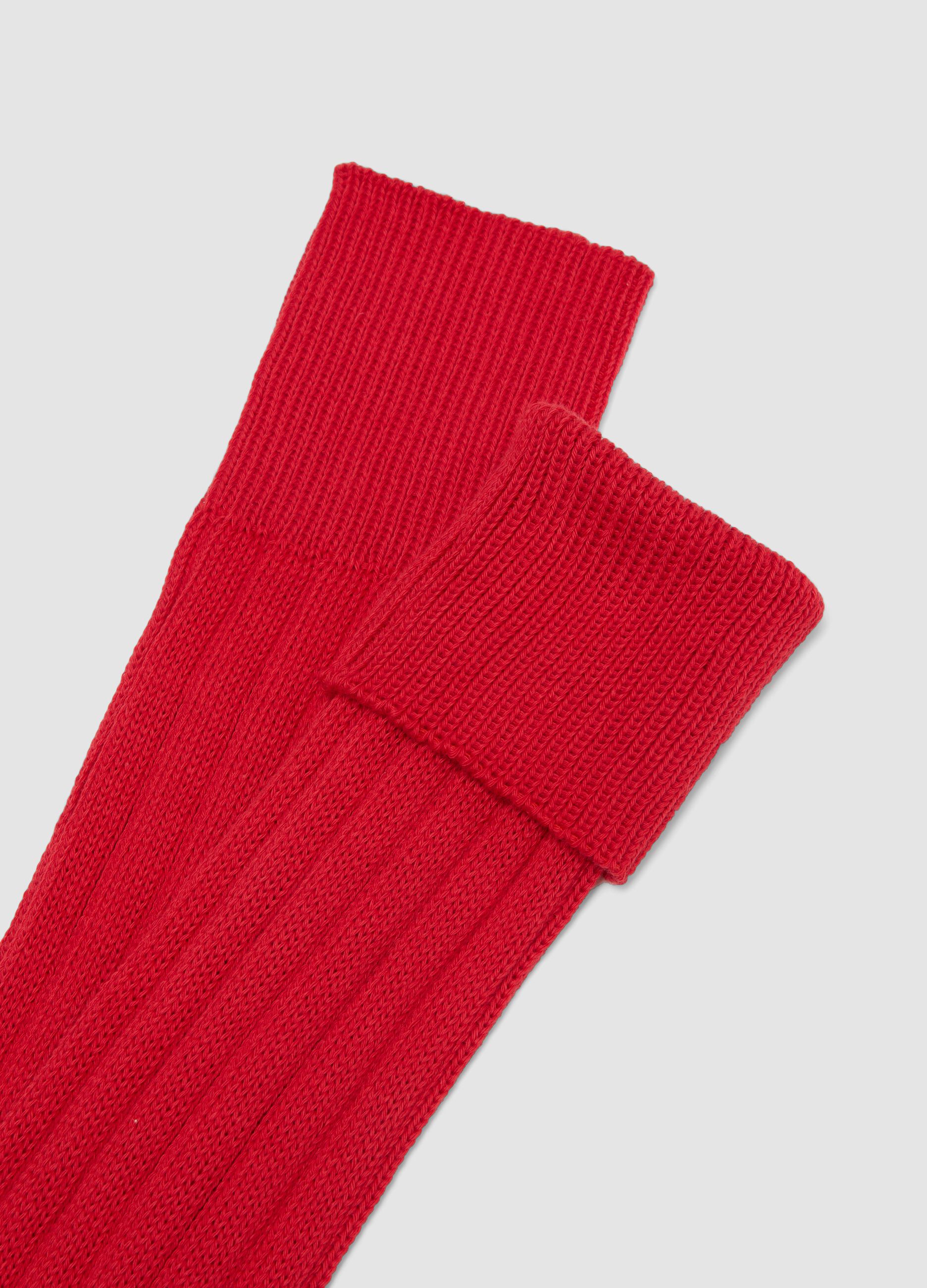 Red long ribbed socks in pure cotton