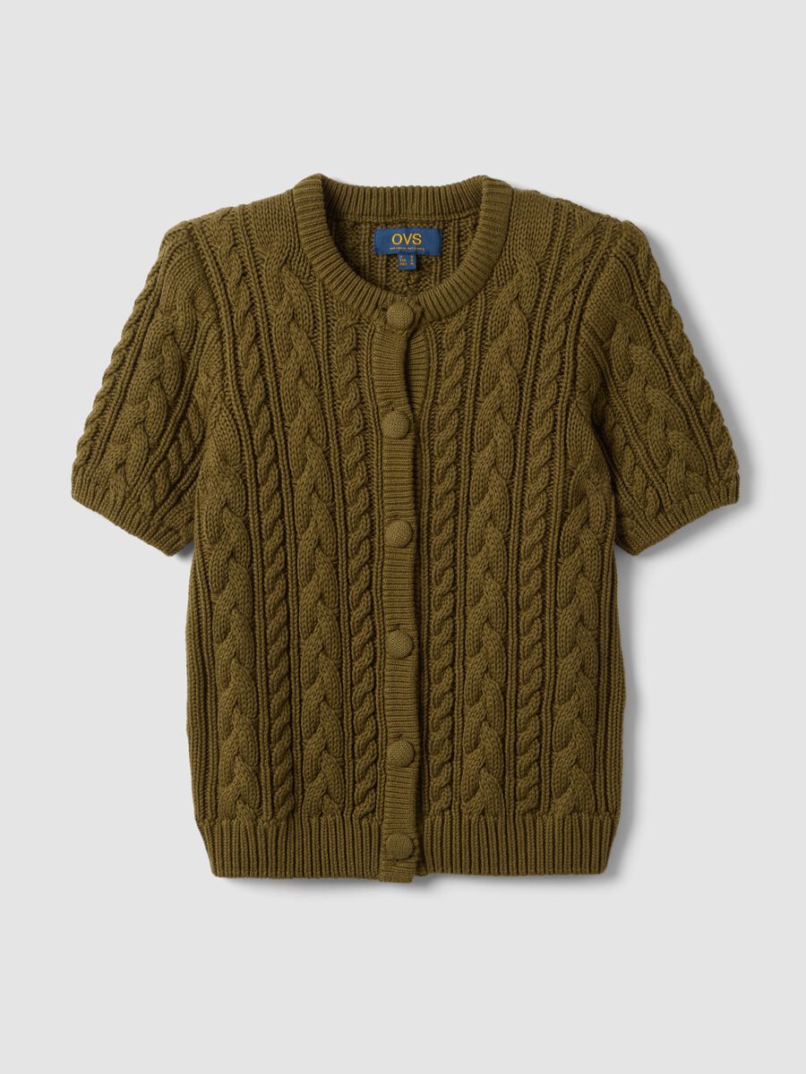 Green cable-knit pure cotton cardigan, regular fit_4