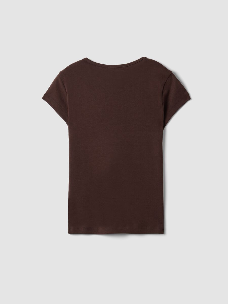 Brown pure cotton crew-neck T-shirt with slogan_2
