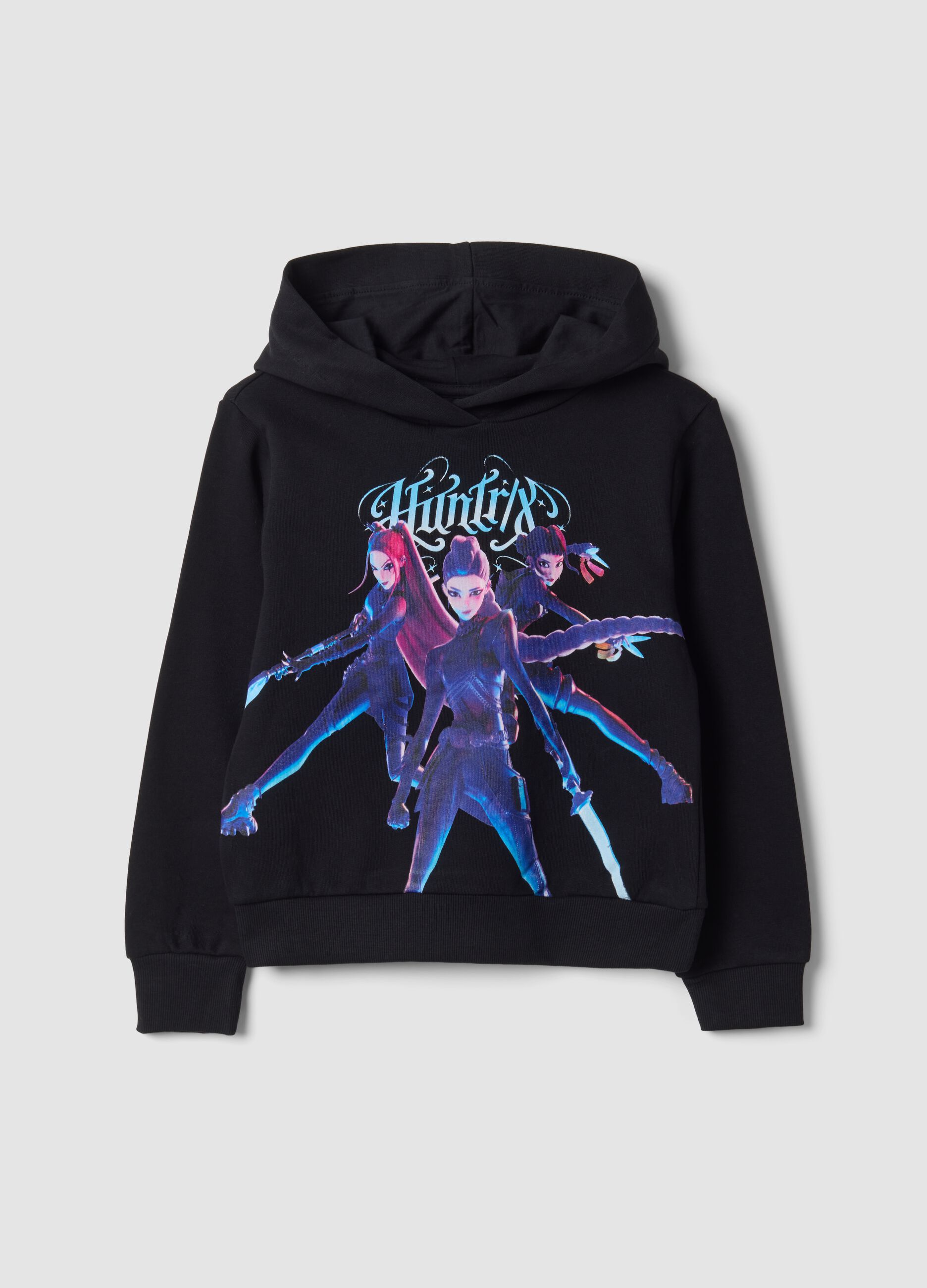 Black pure cotton hoodie with K‑Pop Demon Hunters print