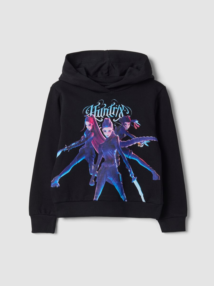 Black pure cotton hoodie with K‑Pop Demon Hunters print_0