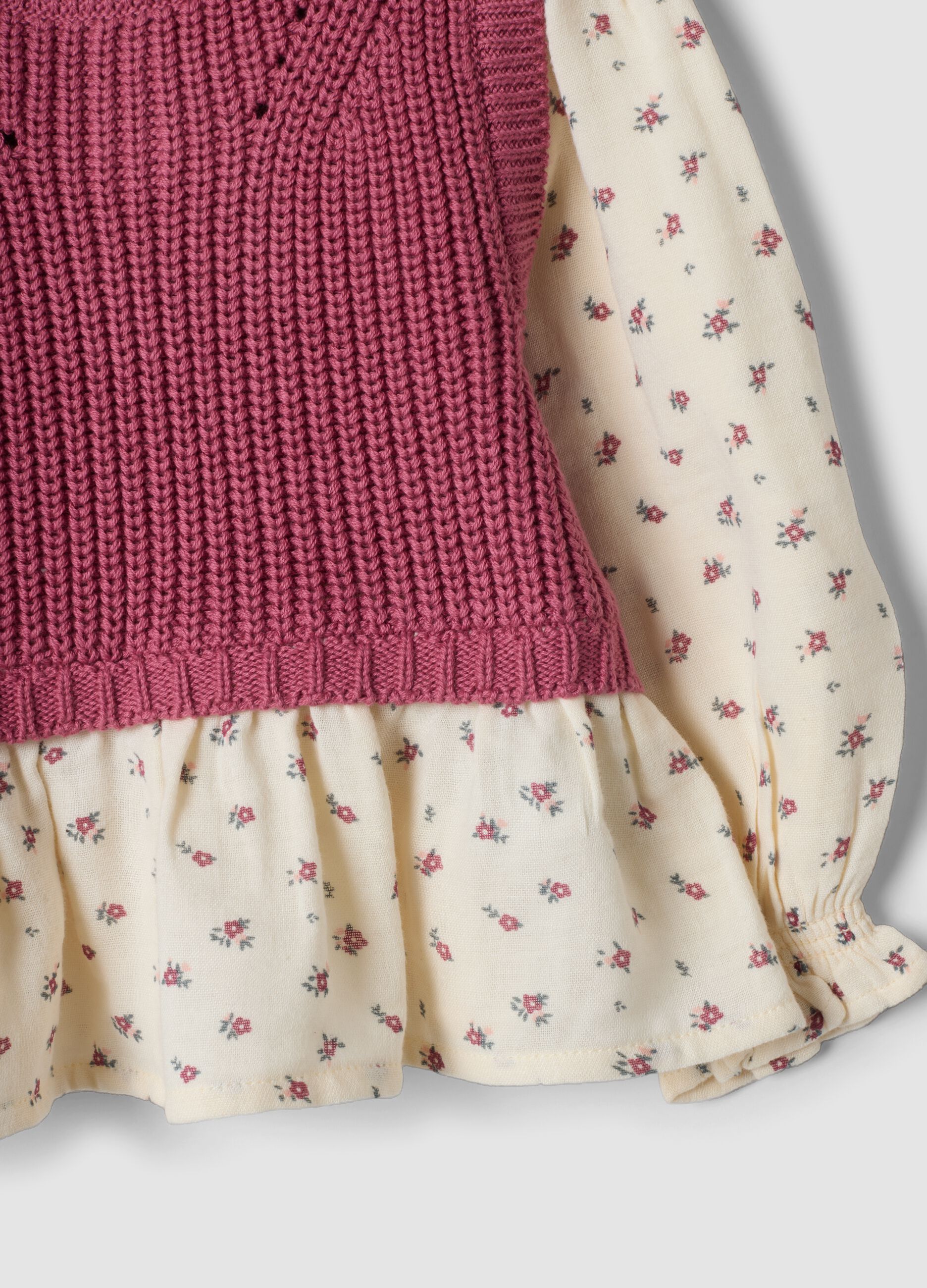 Pink crew-neck jumper in a viscose-cotton blend