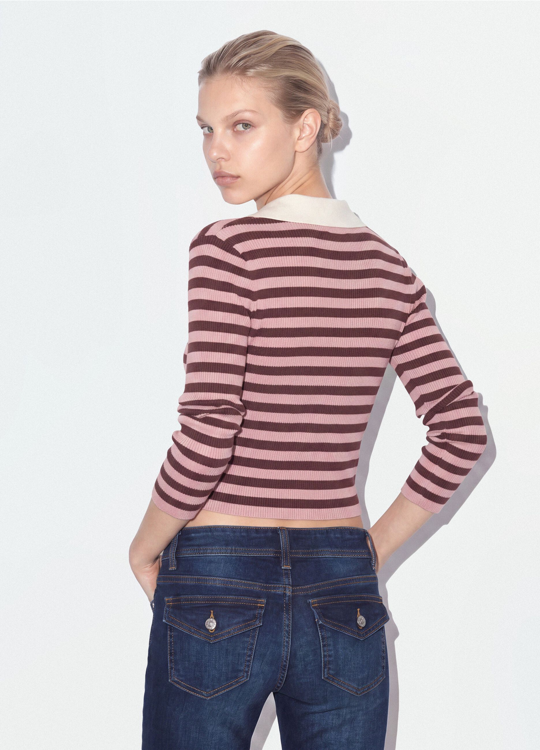 Maglia multicolor a righe in misto viscosa colletto polo fitted